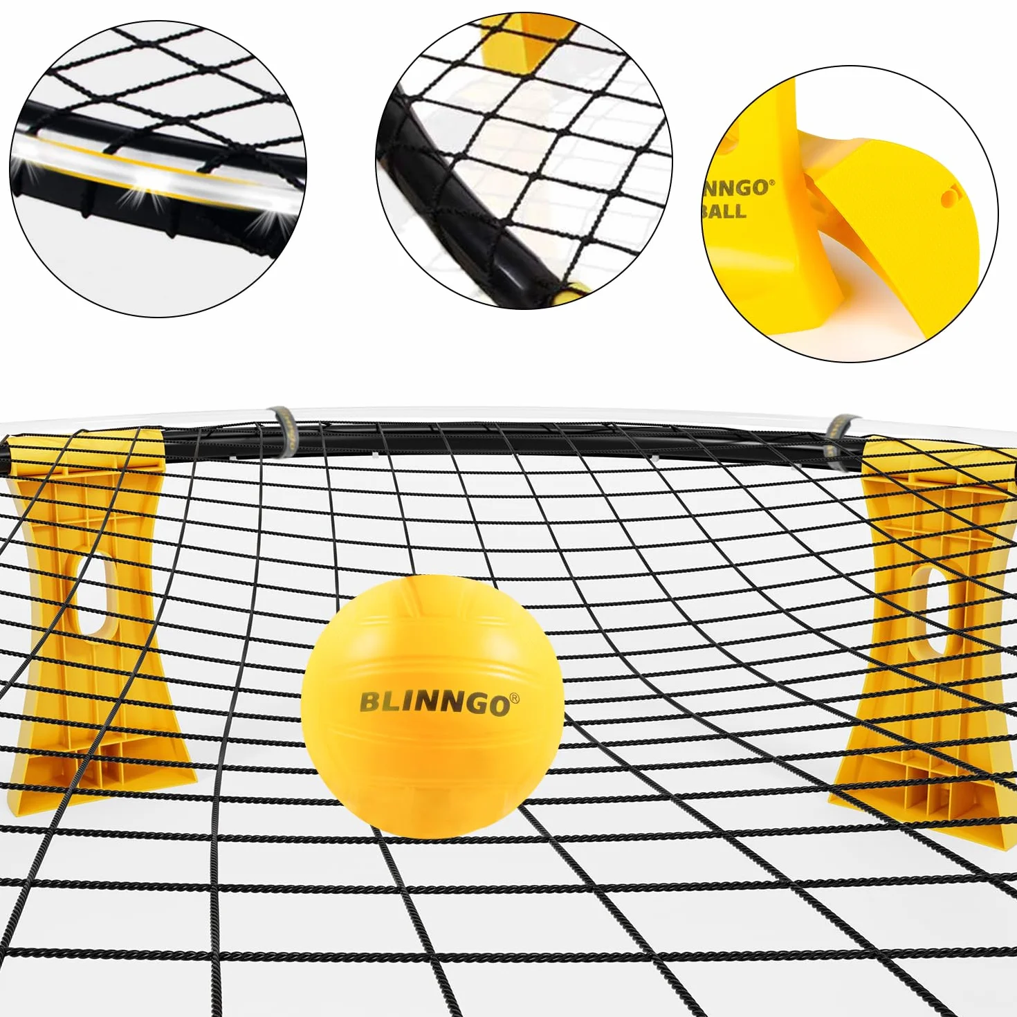 Ensemble de jeux d'extérieur Roundnet avec lumières, 3 balles, filet de jeu, filet de compétition, sac, pompe