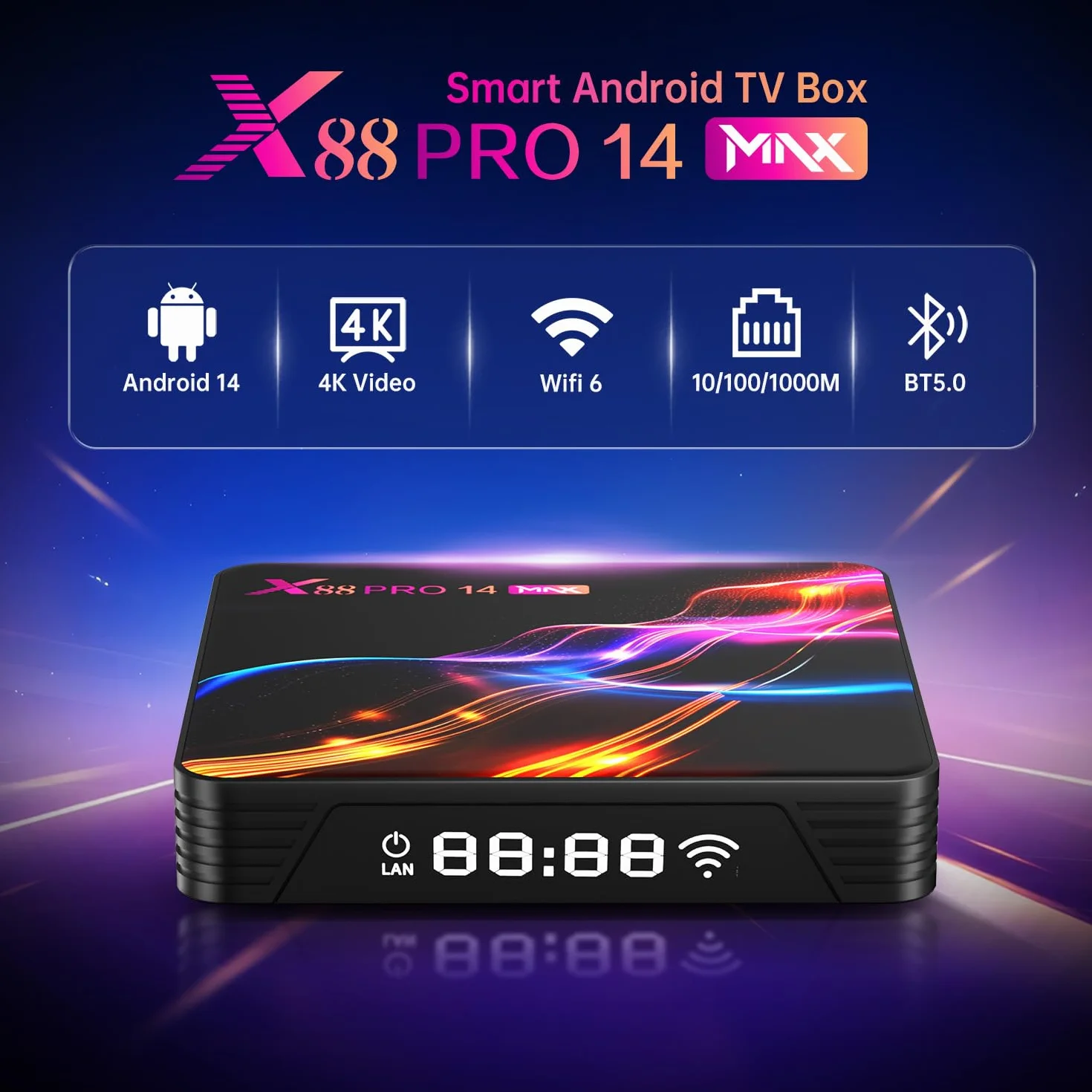 Boîte TV Android 14.0, Boîte Android, 4 Go de RAM, 128 Go de ROM, RK3528 Quad-Core 64 bits Cortex-A53, Boîte TV 2026 Support 4K 2,4G/5G Double bande WiFi Ethernet 10/100M USB 3.0/2.0 Boîte Smart