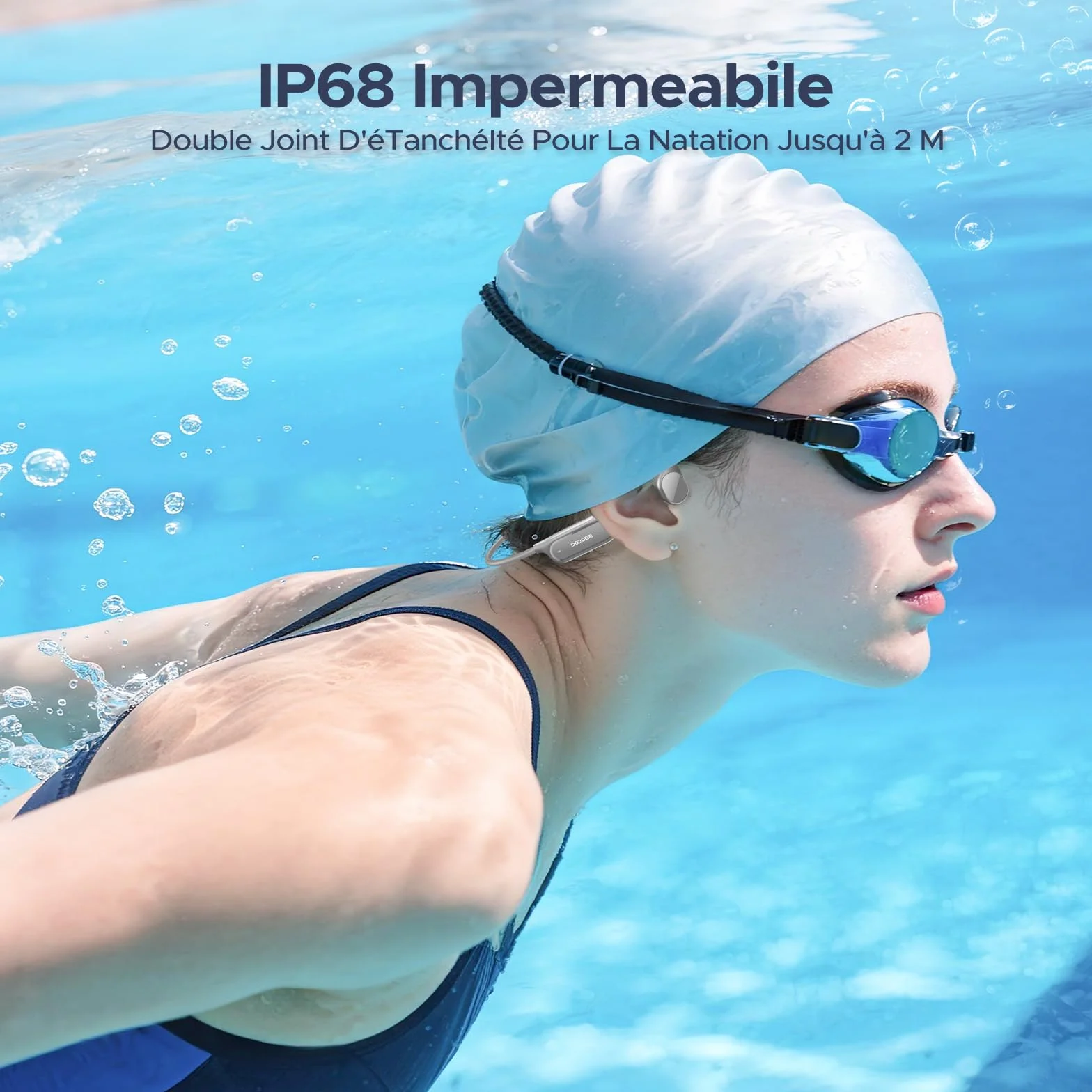 ECouteurs à Conduction Osseuse, Etanches Ip68, Écouteurs de Natation, Avec Une Autonomie de 10H, Bluetooth 5.4 Sans Fil, 32 Go, Mp3 Double Mode, Pour Le Cyclisme, Natation et Remise en Forme