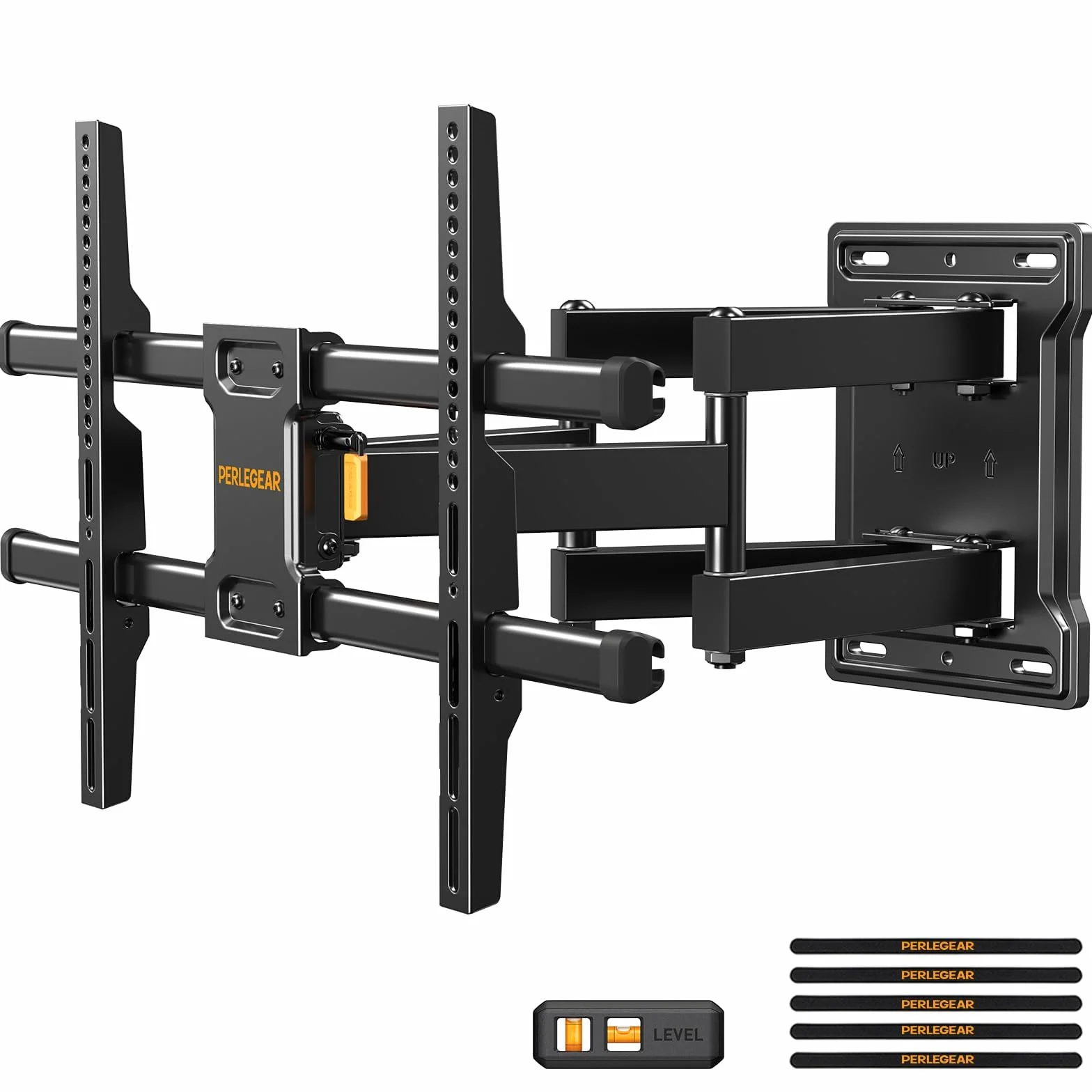 PERLEGEAR Support Mural TV à Mouvement Complet pour téléviseurs Plats ou incurvés de 32 à 85", Support TV Mural avec Inclinaison sans Outil et Gestion des câbles, jusqu'à 60 kg, Max VESA 600x400 mm