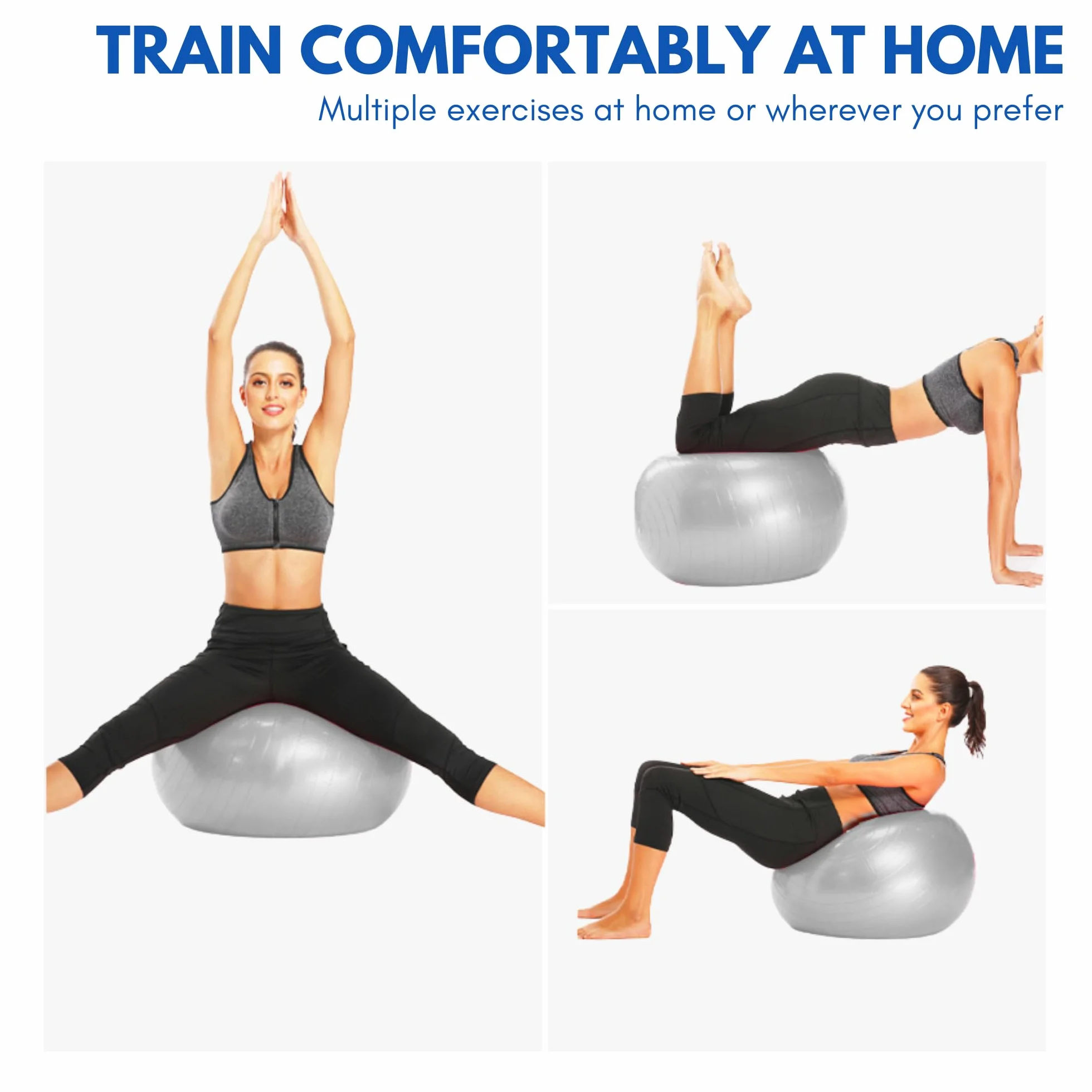Ballon de Yoga 55 cm PVC Antidérapant Fitball avec Gonfleur