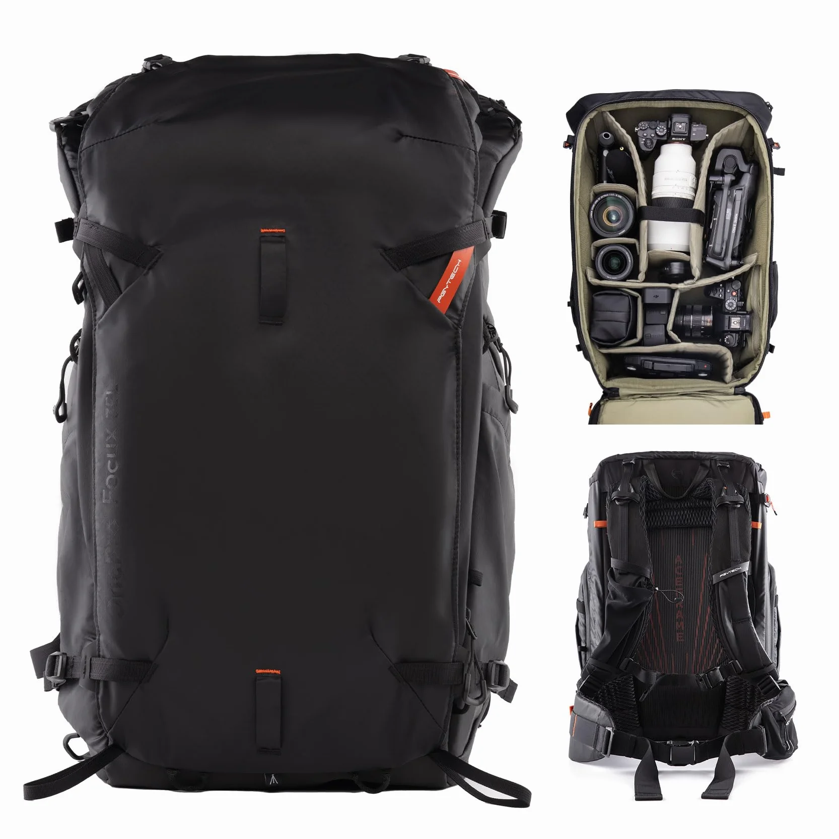 PGYTECH OnePro Focux 25L Sac à Dos, Sac Appareil Photo Compatible avec les Appareils Photo Sans Miroir et Objectifs DSLR/SLR/Ordinateur, Léger Sac Photo de Randonnée Impermeable，Noir