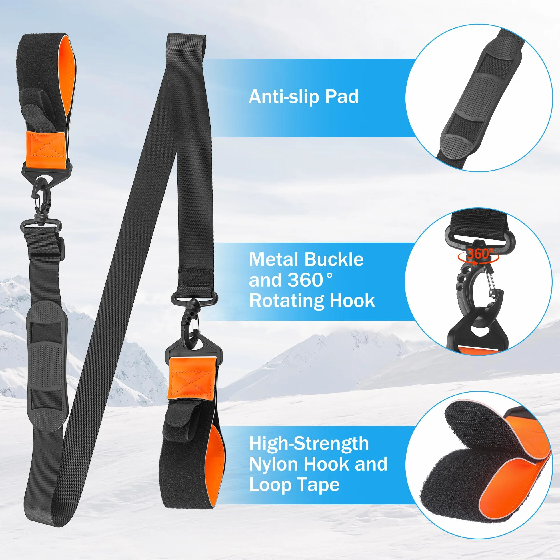 Sangle de Transport pour Skis Réglable 79-130cm, Porte Ski Dorsal avec Bretelle Confort
