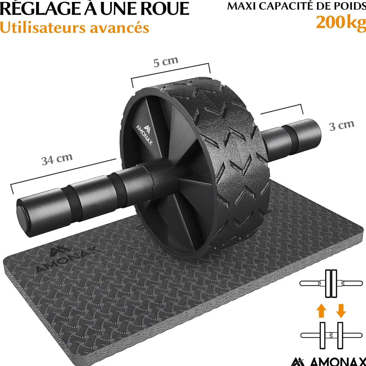 Amonax Roue Abdominale Convertible, Ab Roller Wheel, Roulette Abdominaux Exercice