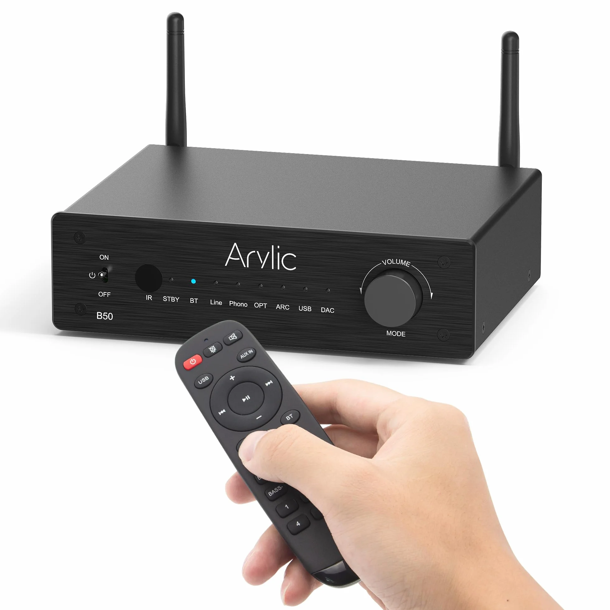 Arylic B50 Amplificateur Stéréo Bluetooth 2 Canaux 50Wx2 Home Audio avec HDMI Arc Opt DAC Phono