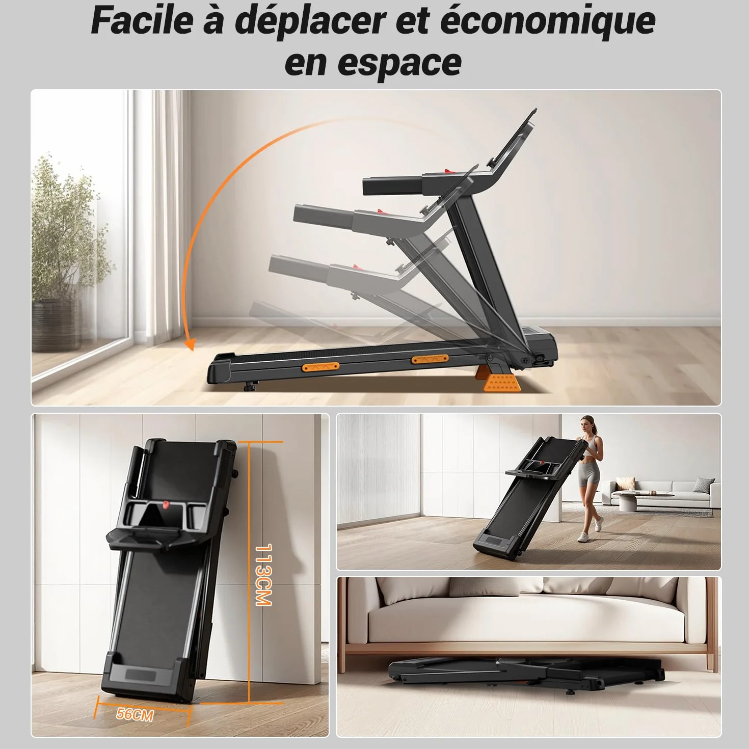 LONTEK Tapis de Course Pliable Inclinable 15% 12KM/H Moteur 3,0 CV Charge Max 136KG