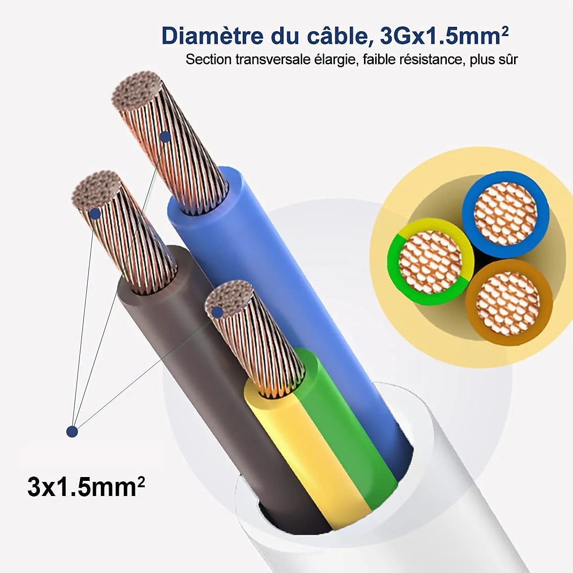 EXTRASTAR Rallonge Prolongateur électrique 10 m 16A - Section 3G1,5 mm² - Blanc