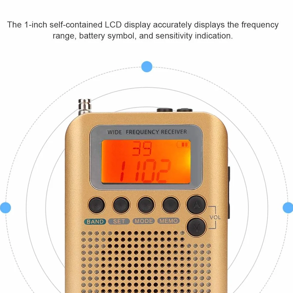 Radio VHF Airband Récepteur Toutes Bandes pour aéronefs Multifonctions avec écran LCD 1 Pouce Air/FM/AM/SW/VHF/CB