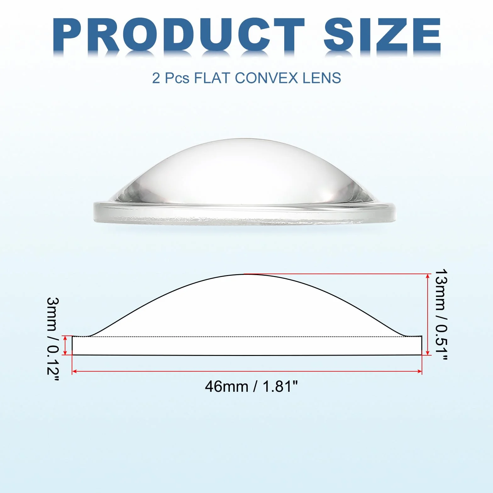 PATIKIL Diamètre 46mm Lentille Convexe Plate,2 Pcs Hauteur 13mm Verre Borosilicate Haut LED Lentille Optique Convexe Condenseur Avec Bord Pour Voiture Vélo Phare Projecteur,Transparent 3mm