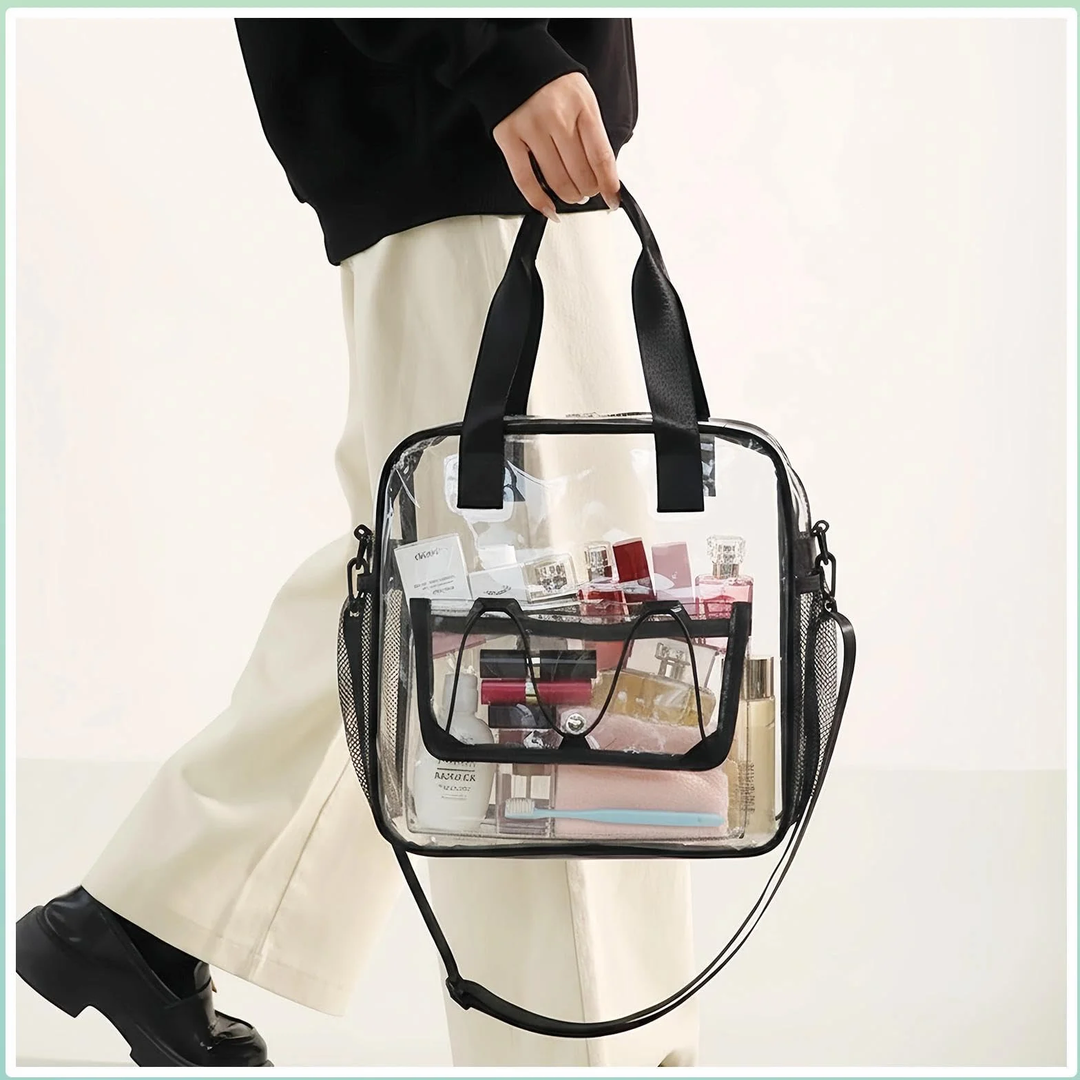 Sac Transparent Fourre Tout en PVC 30x30x13 cm Bandoulière Clear Bag pour Sports