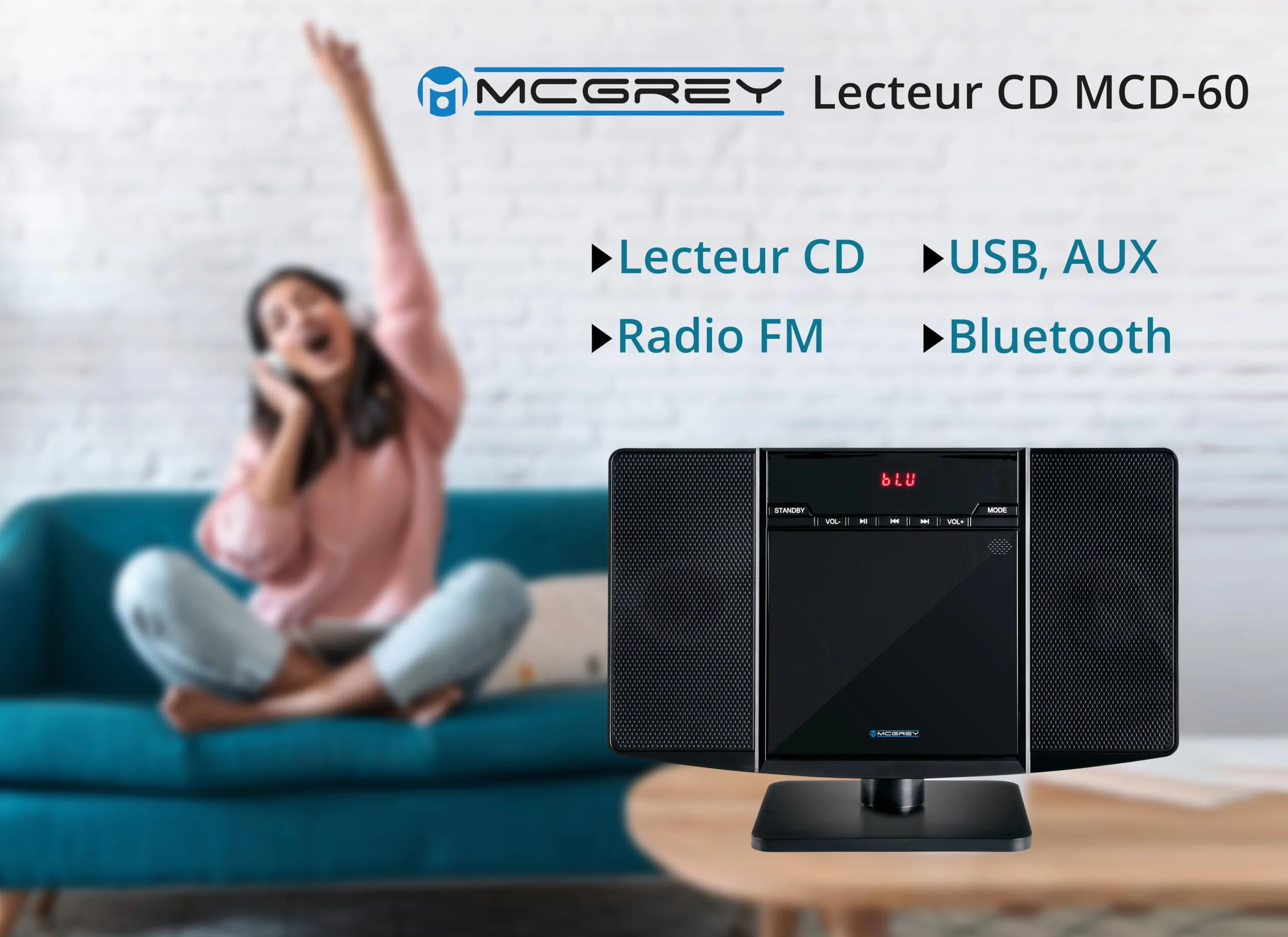 McGrey MCD-60 Système Stéréo Vertical - Hi?FI Compact Gain de Place avec Lecteur CD/MP3, Emplacement USB, Streaming Bluetooth & Radio FM/AM - Entrée AUX, Télécommande, 2X 3 Watt RMS - Noir