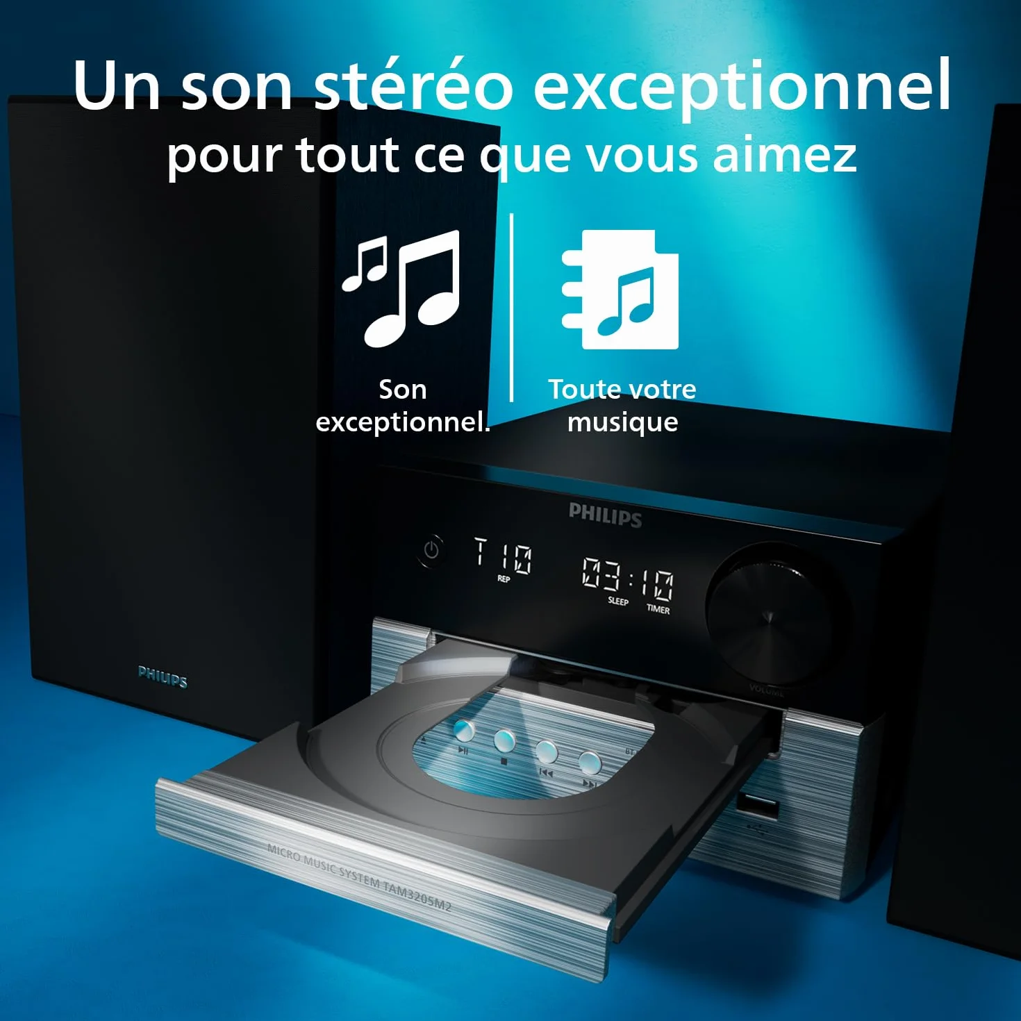 Philips TAM3205M2 HiFi Microchaîne Bluetooth Lecteur CD USB Radio FM Auracast