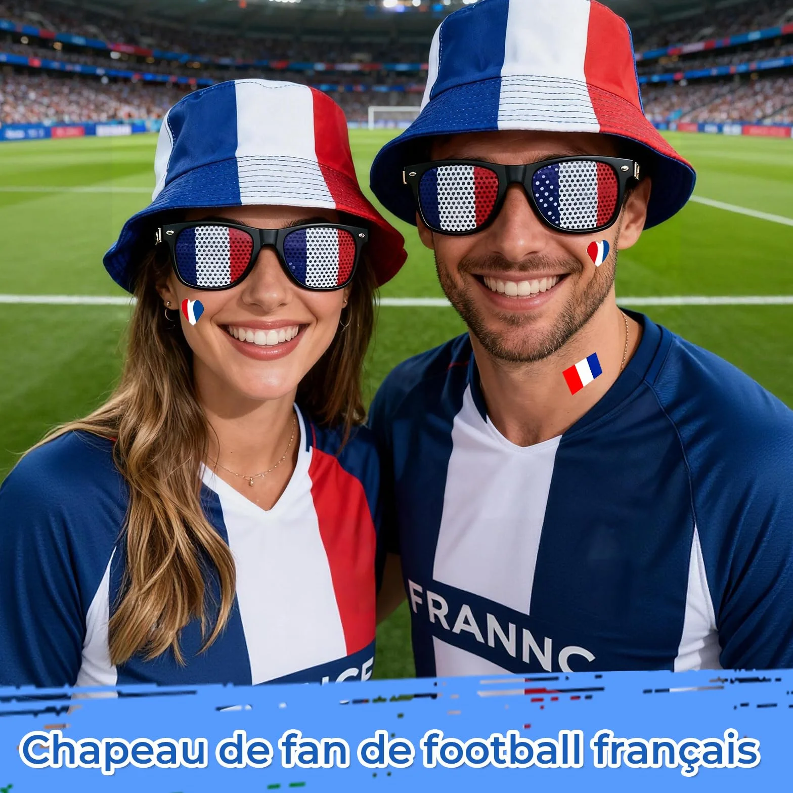 Kit Supporter France 8 Pièces Accessoires Tricolores Chapeau Lunettes Drapeaux Bracelet Autocollants Bleu Blanc Rouge Maillot Equipe De France Foot 2026