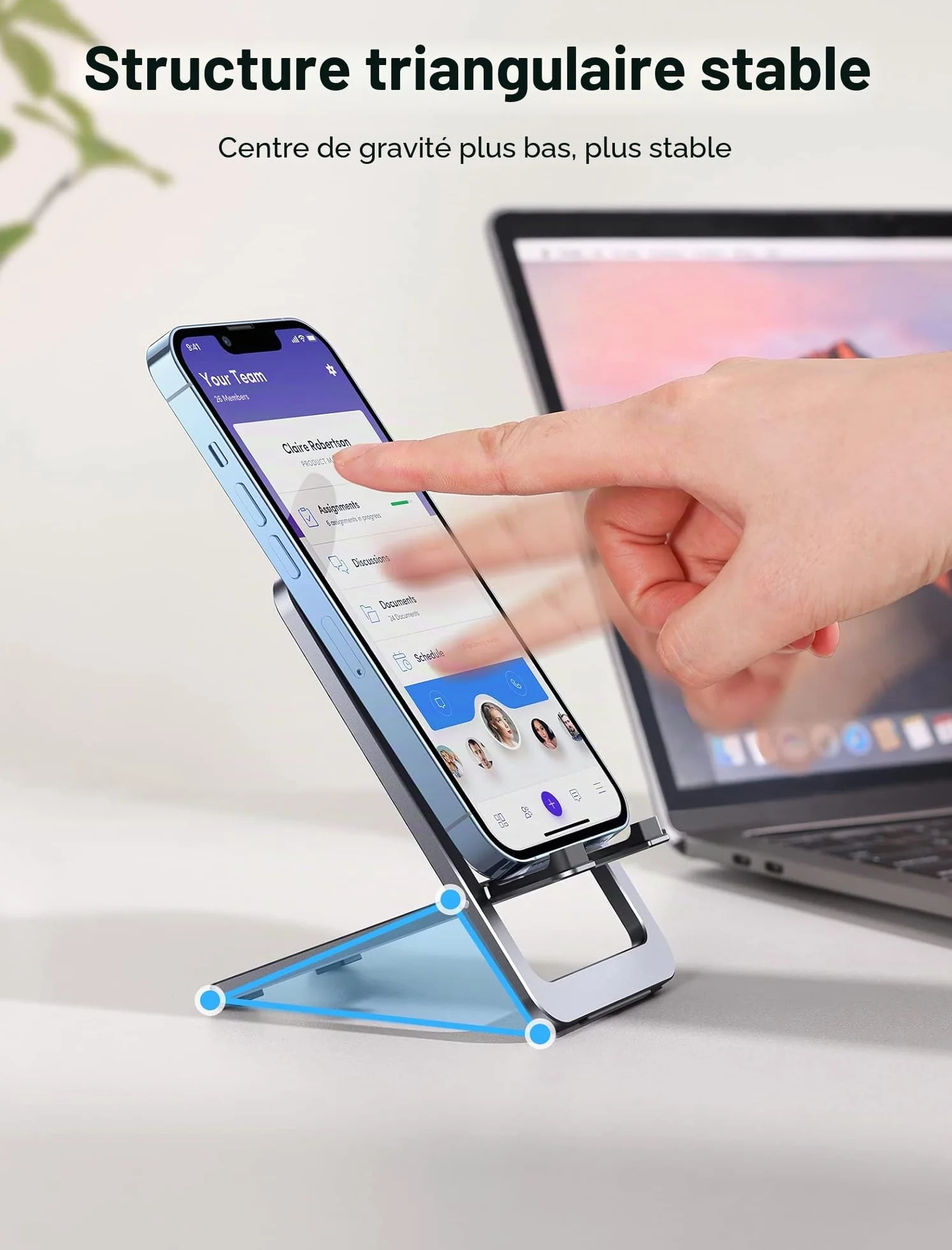 JSAUX Support Téléphone Portable Pliable en Aluminium Ajustable pour iPhone 16 15 14 13 Pro Max Samsung S24 S23 Ultra A53 Kindle Gris