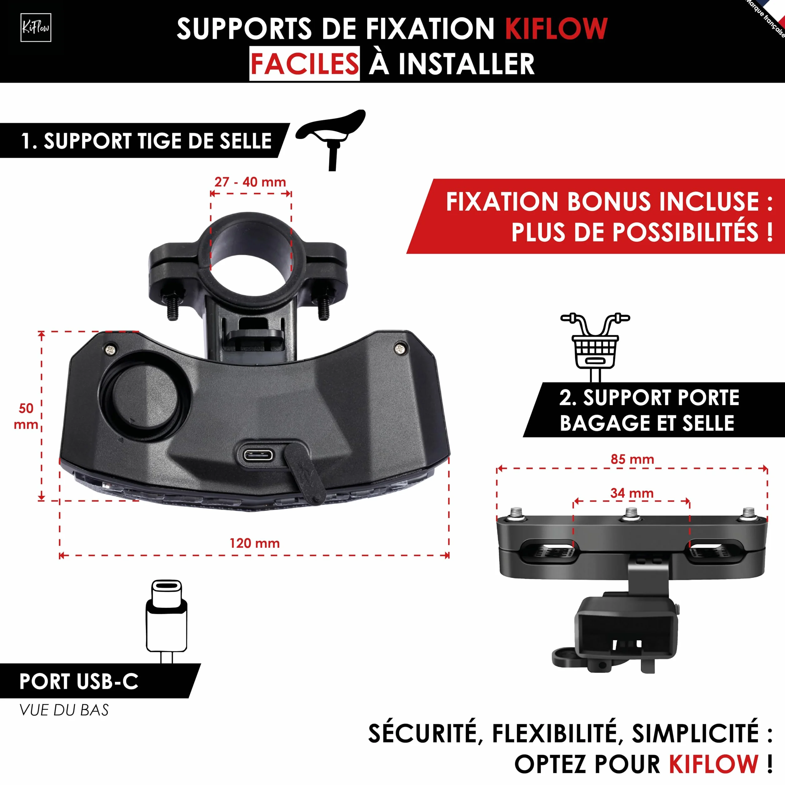 KIFLOW Clignotant Vélo Feu Arrière Alarme