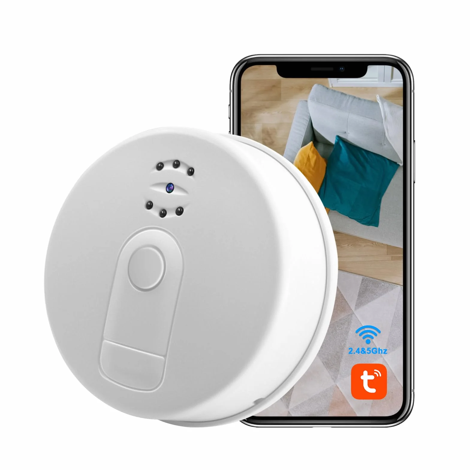 Caméra Cachée Wi-Fi 5G avec Détecteur de Fumée, Minicaméra Espion HD 1080P Vision Nocturne Détection Mouvement