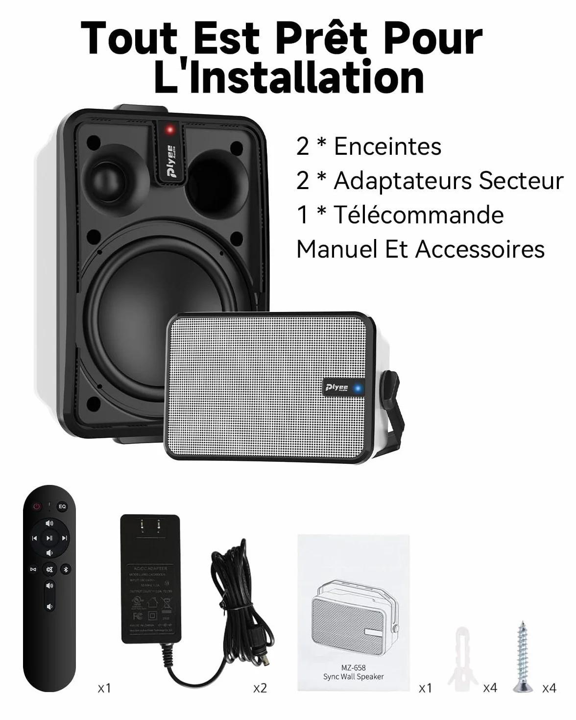600W Enceinte Bluetooth Extérieure, Synchronisation sans Fil Entre Enceintes, Basses Puissantes, Montage Mural pour Terrasse, Véranda, Pergola, Garage, Lot De 2, Blanc (MZ-658)