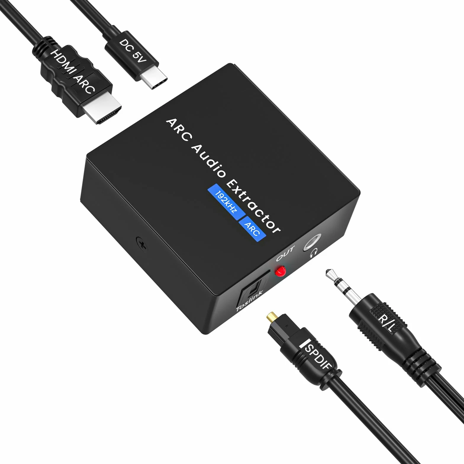 Extracteur Audio ARC 192 kHz, Adaptateur HDMI ARC Optique avec Câbles Optiques 3,5 mm, Convertisseur DAC pour Chaînes Stéréo et Amplificateurs