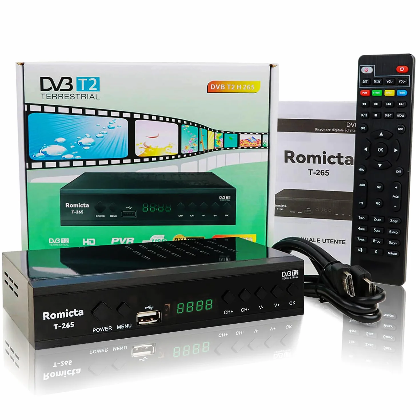 Décodeur TNT HD DVB-T2/C H.265 HEVC FTA Full HD 1080p PVR USB HDMI SCART Tuner TV numérique