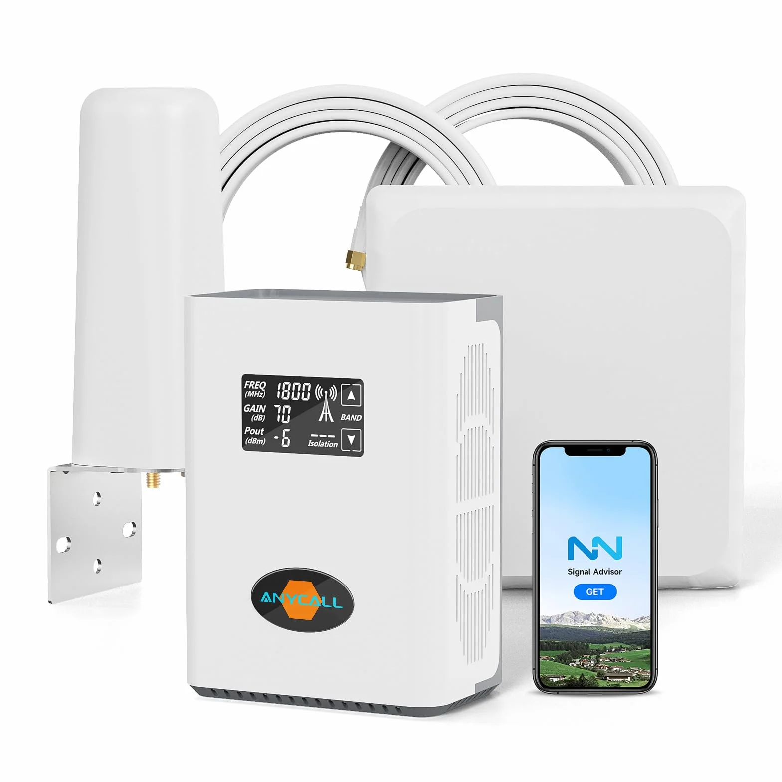 Amplificateur Reseau Mobile 5G 4G LTE GSM sur la Bande 1, 3, 7 et 20 pour Orange SFR Free Bouygues Télécom et Plus, Amplificateur de Signal Cellulaire avec Antenne Omnidirectionnelle