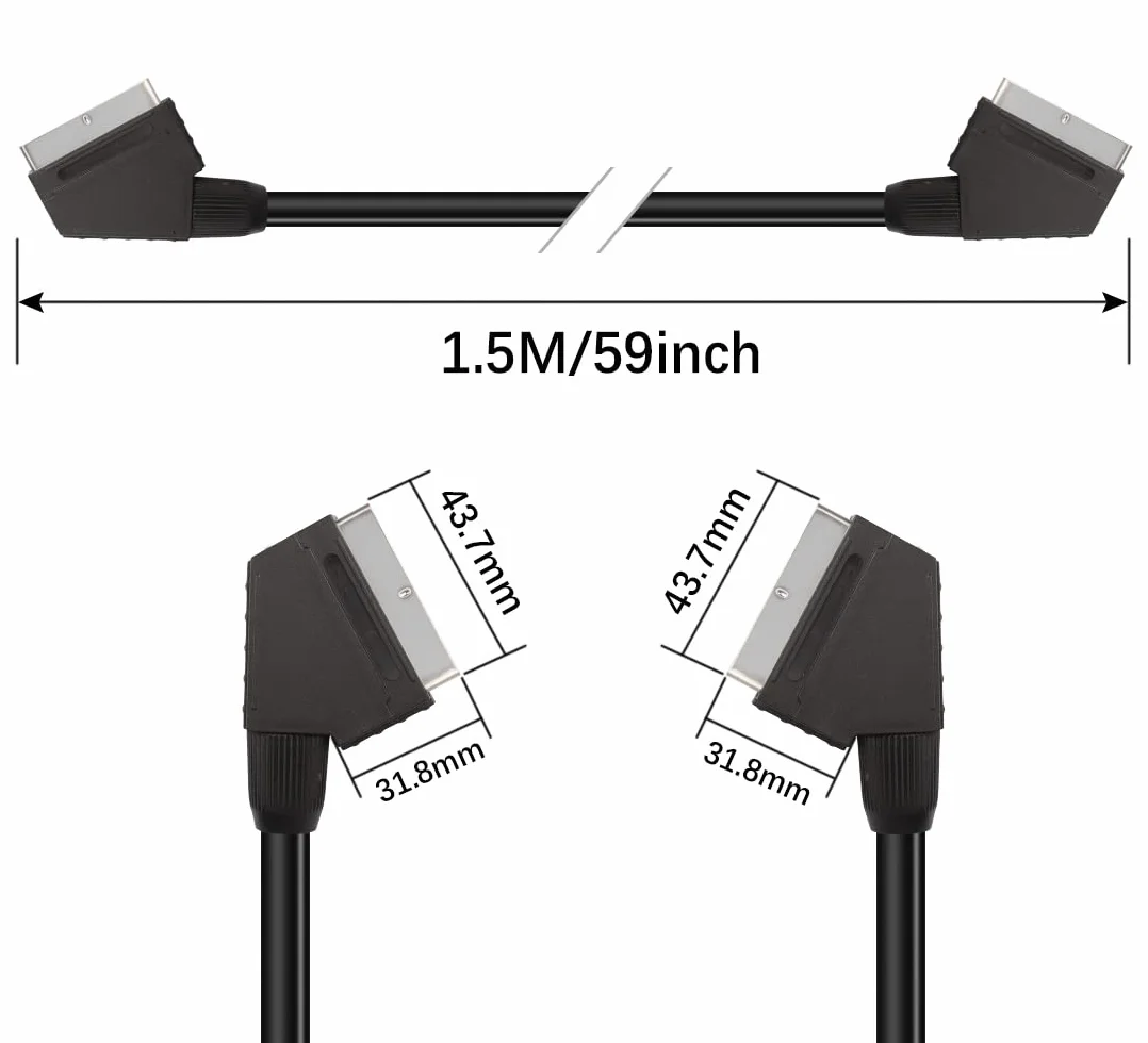 YAODHAOD Câble SCART galvanisé 1,5 m 21 pôles, blindé multiple, fiche de précision, Full HD (mâle vers mâle)
