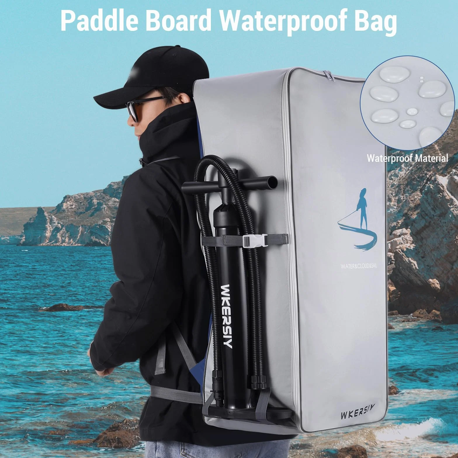 HUIOP sac à dos imperméable 105 L tissu Oxford pour planche paddle surf