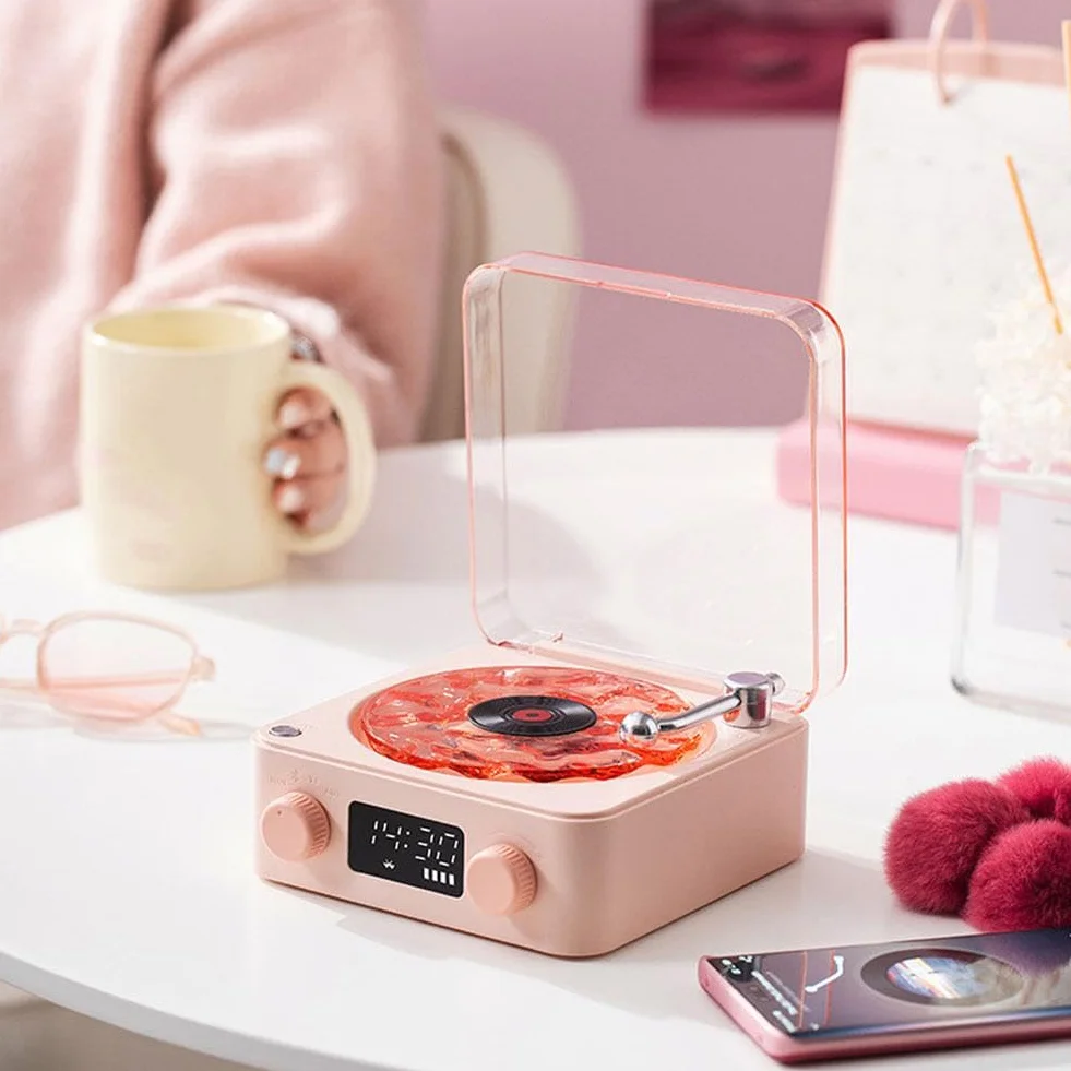 Lecteur vinyle The Waves - Lecteur de disque vinyle rétro Bluetooth avec haut-parleur, aide au sommeil - Caisson de basses avec lumière RVB - Support carte TF