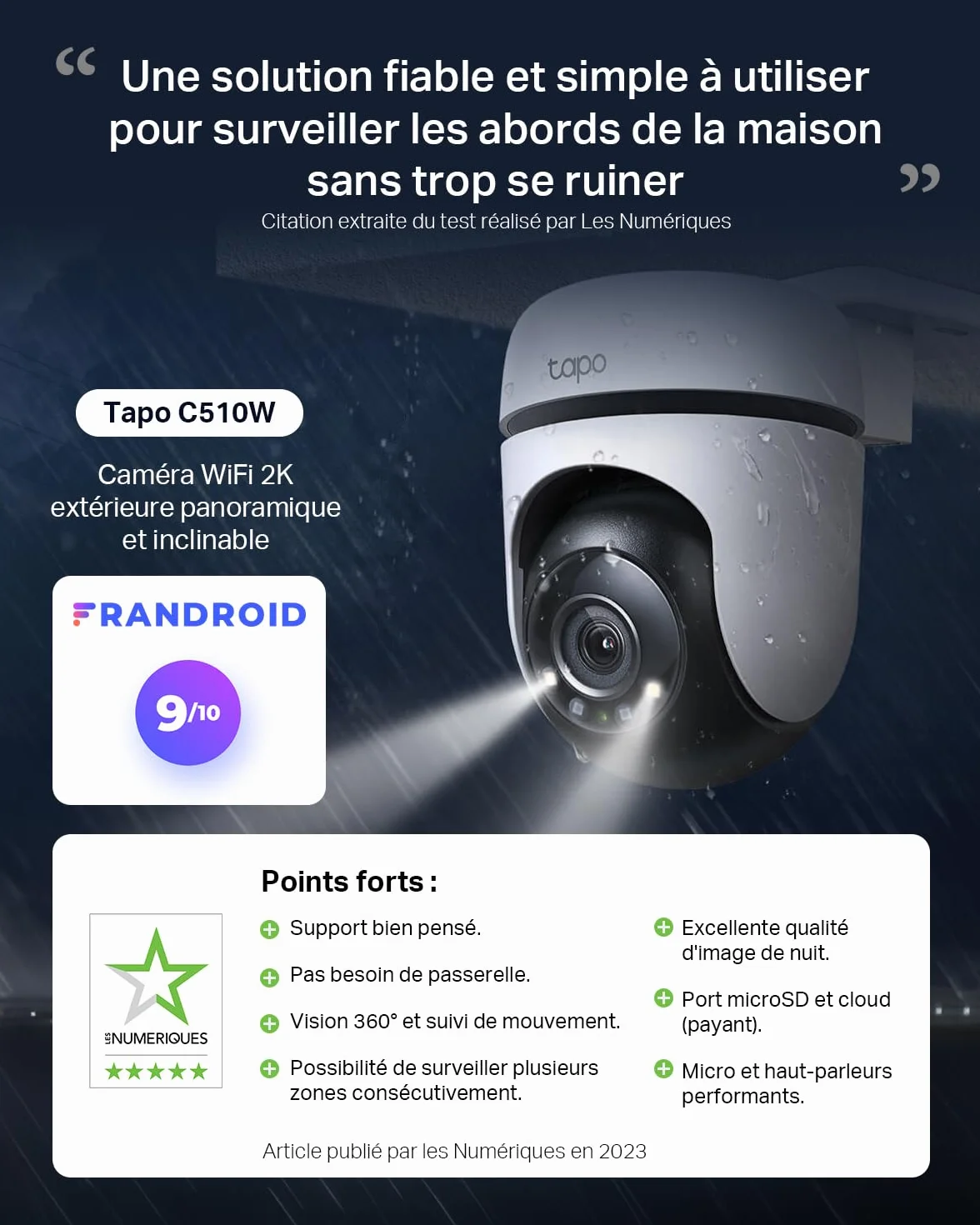 Tapo C510W 2K Caméra de Surveillance WiFi Extérieur 360° Vision Nocturne Couleur IP65