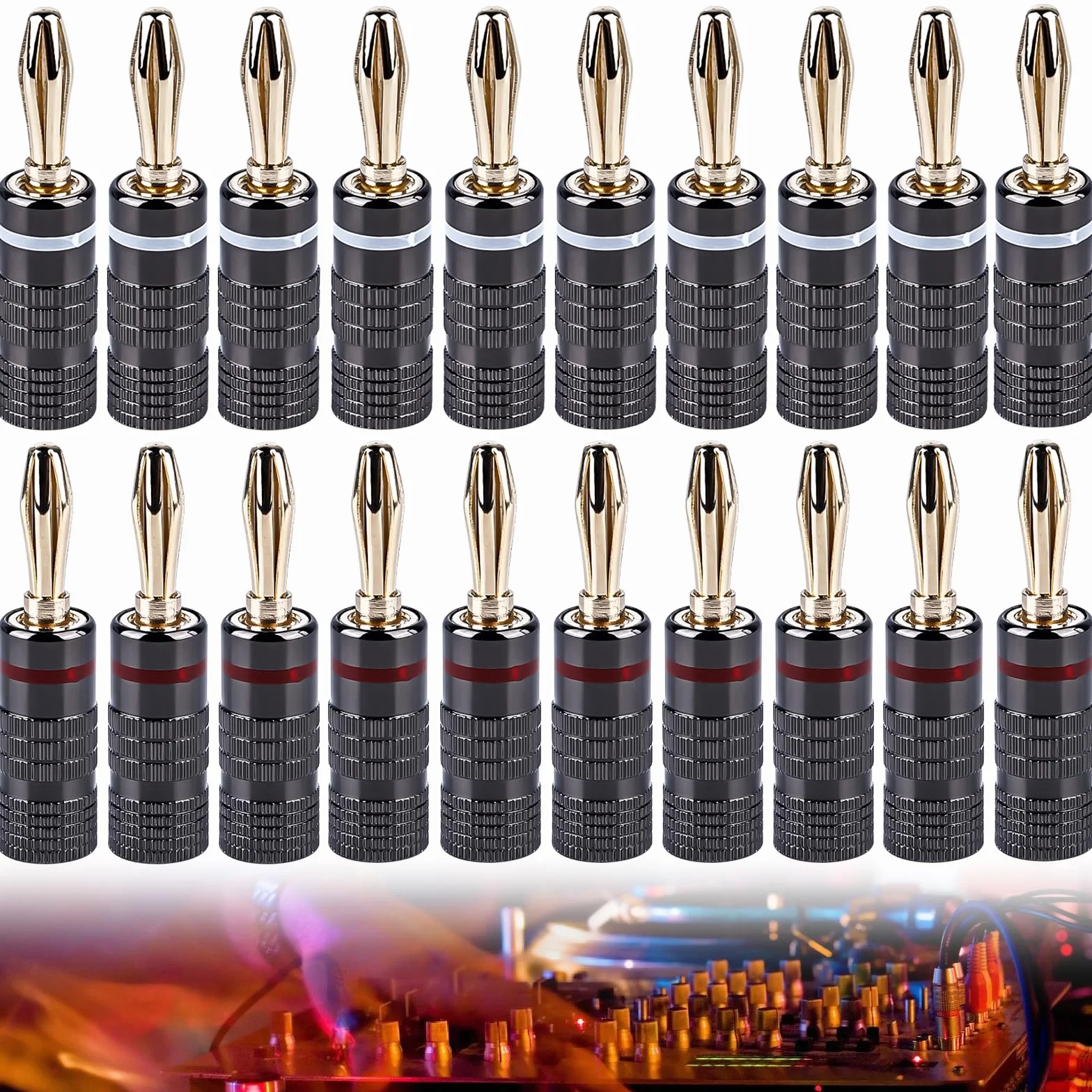 Vegena 20 Pièces Fiche Banane, Fiches Bananes Plaquées, 4mm Banane Connecteur, Connecteurs Banane Pour Câble Enceinte Câble De Haut-Parleur Amplificateur Récepteur Av