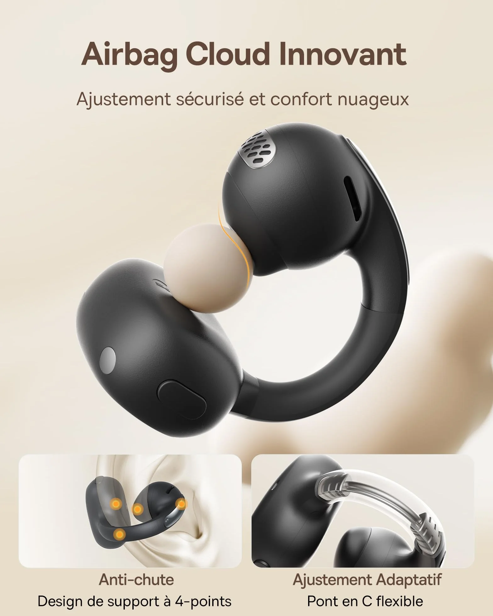 Baseus Bowie MC1 Casque Ouvert, Ecouteur Conduction Osseuse avec Son Impressionnant, Renforcement des Basses Adaptatif, Bluetooth 5.4, Réduction du Bruit Lors des Appels, IP57, Autonomie de 40h