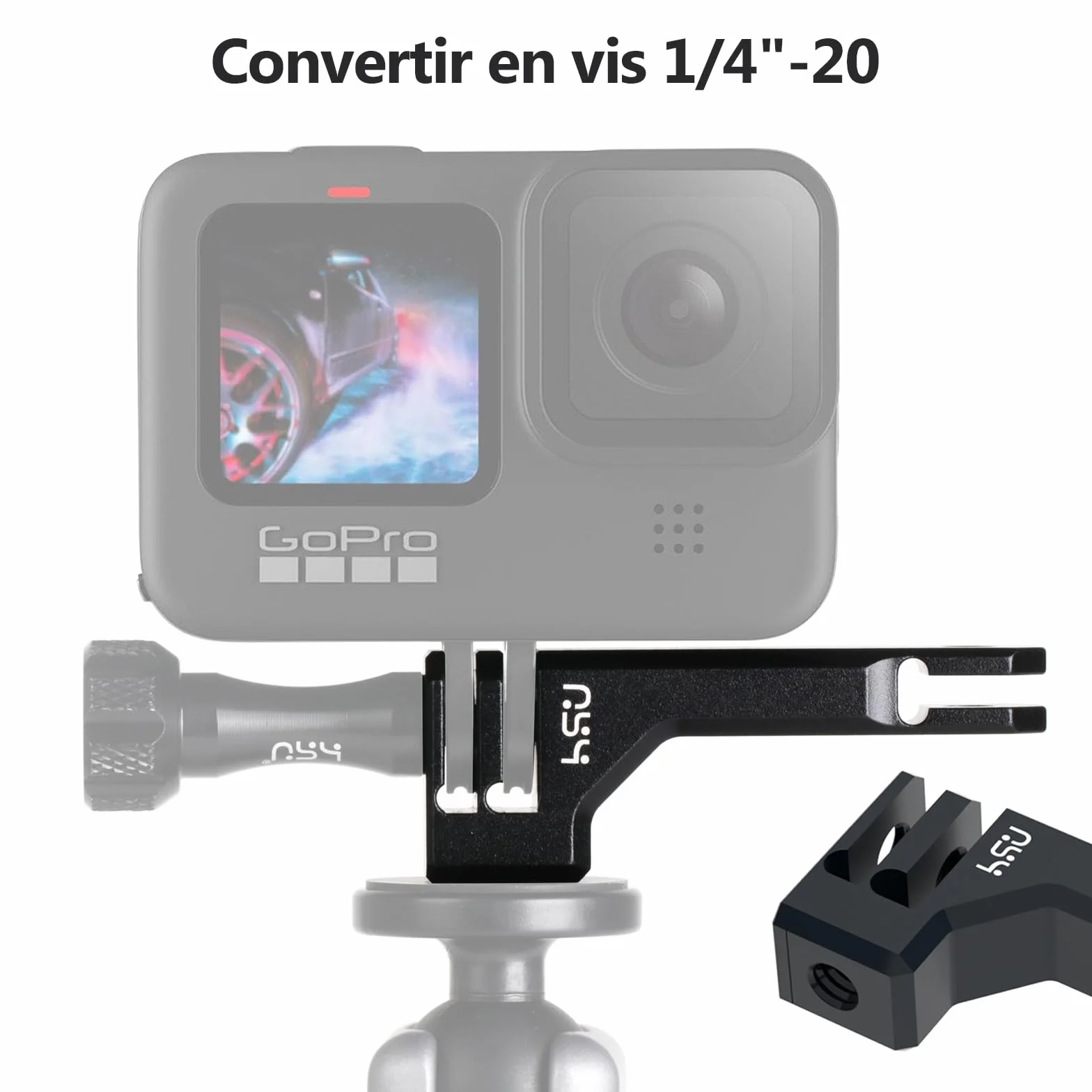 HSU Fixation Vertical pour GoPro, Adaptateur de Montage en Aluminium 90° pour Hero 12/11/10/9/8/7/6/5/4/3 Caméras d'action