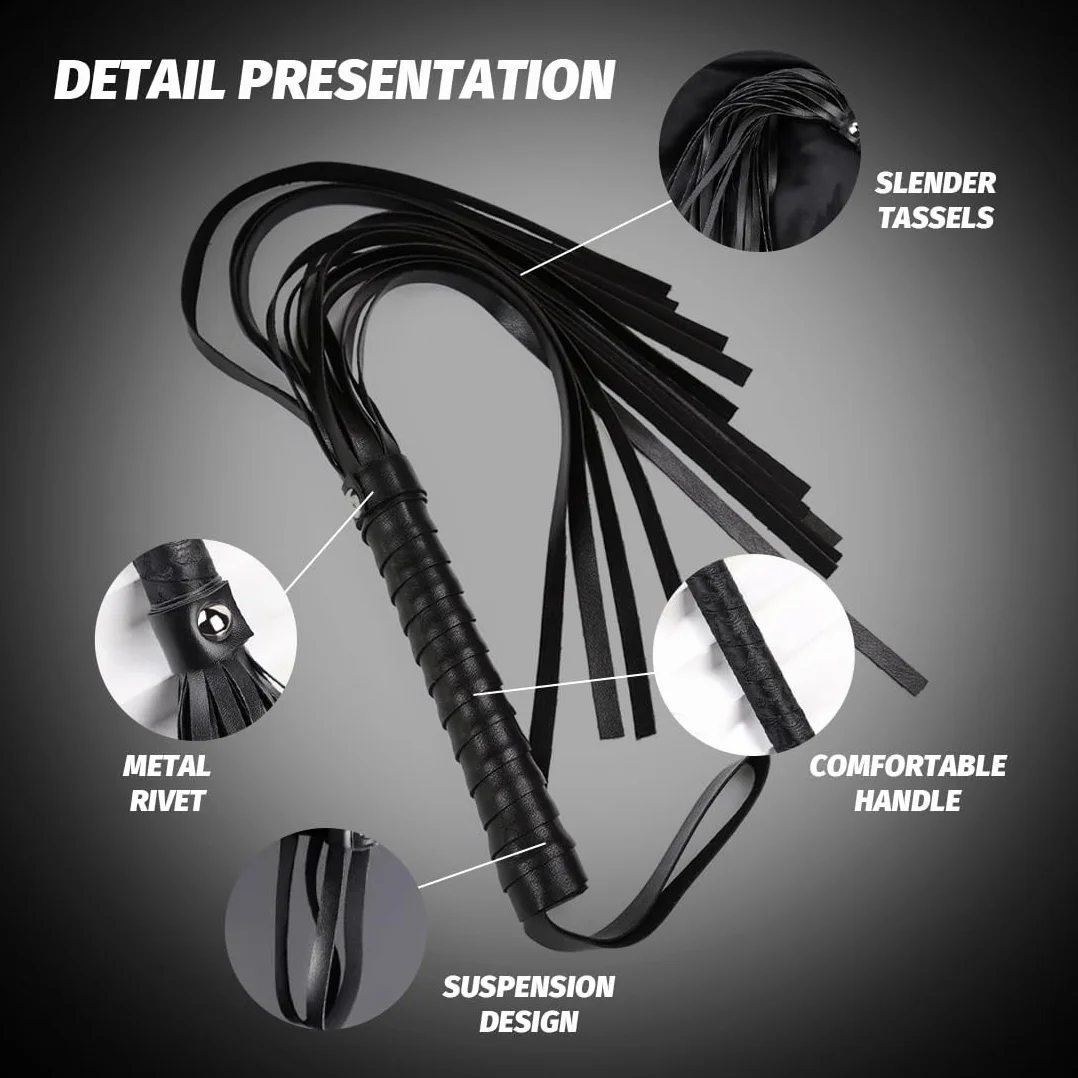 Fouet en Cuir avec Franges Cravache d'Entraînement Accessoire Équitation Sports Équestres Extérieur (Noir)