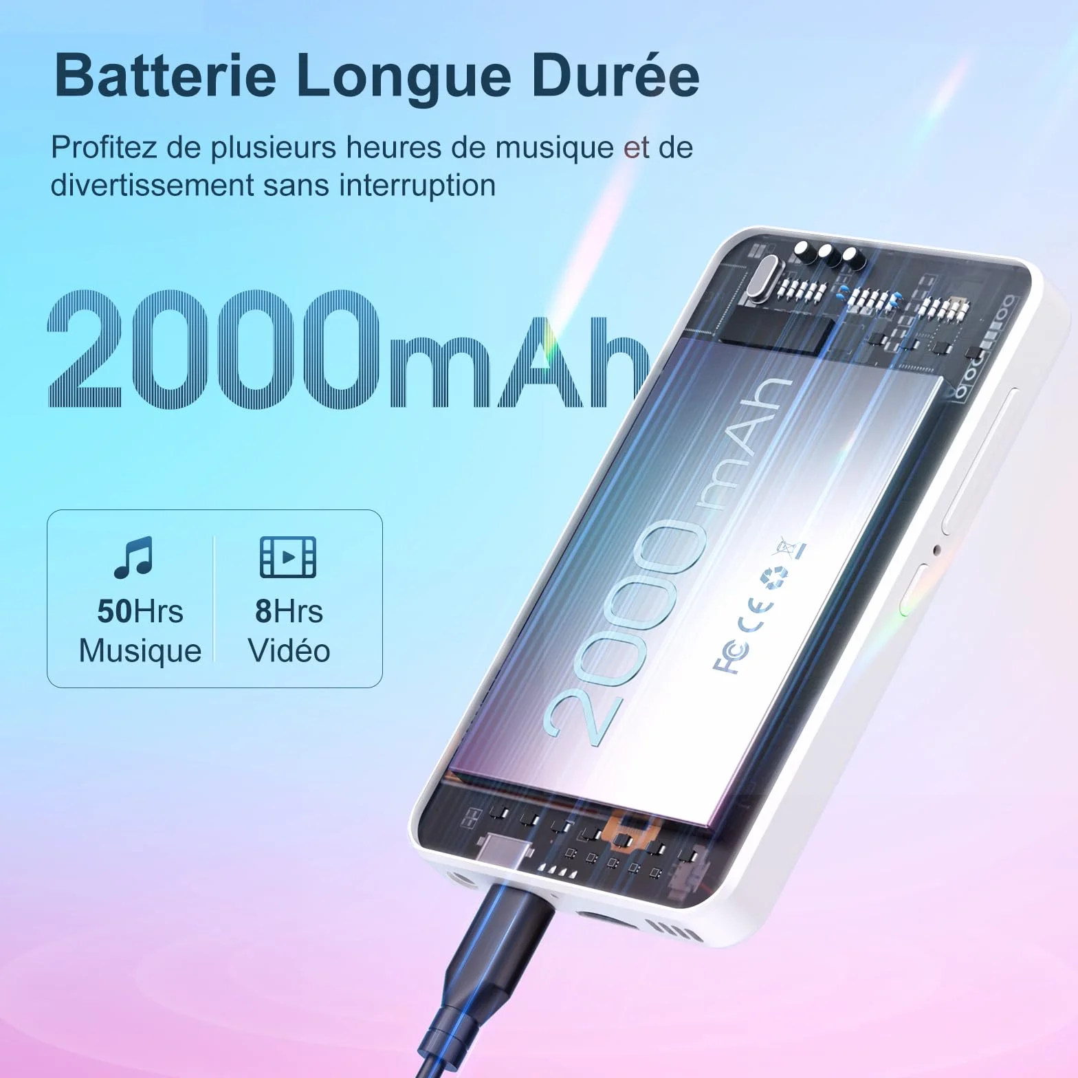 MECHEN Lecteur MP3 Spotify Bluetooth MP4 Radio WiFi Android 9.0 Écran Tactile 4 Pouces Blanc
