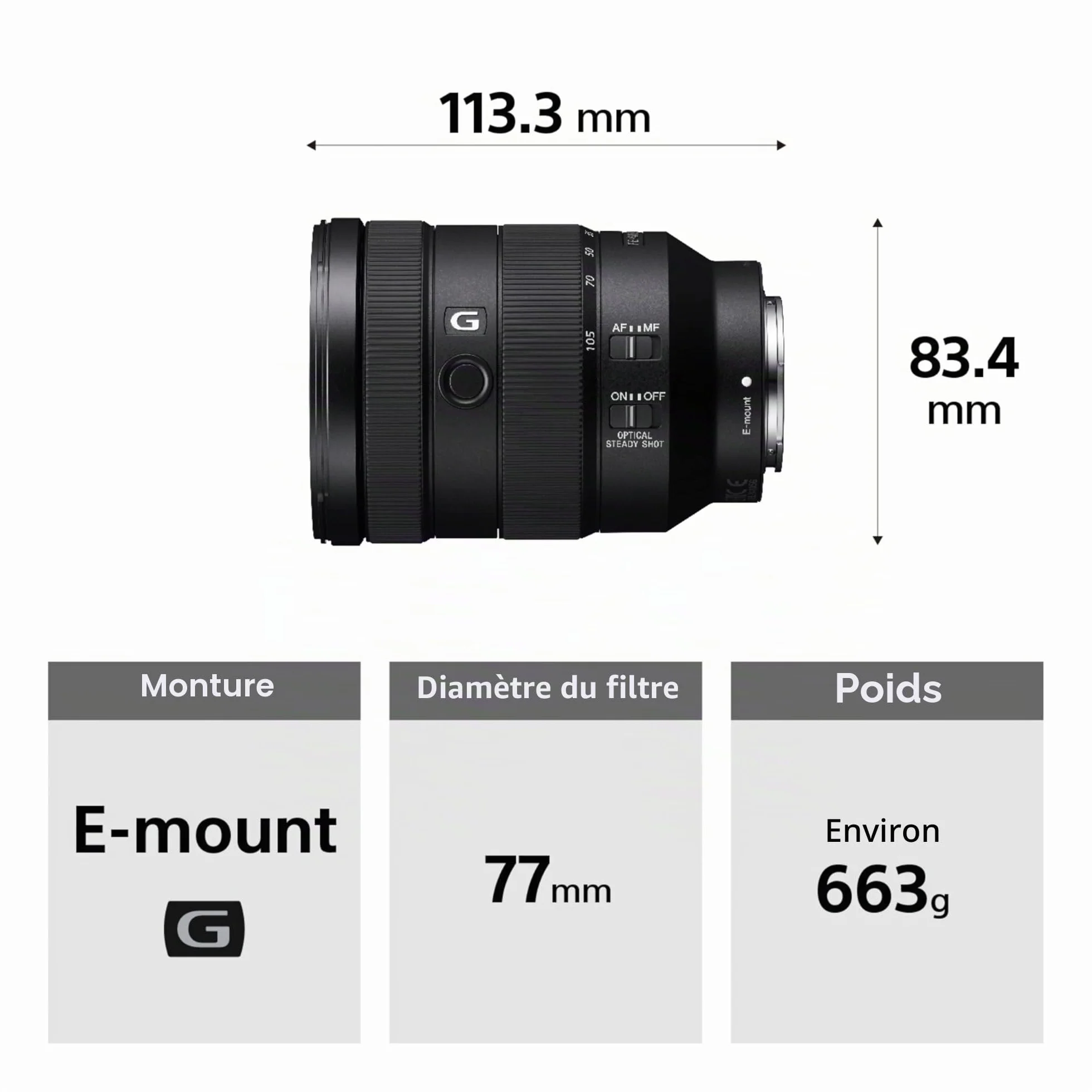 Sony SEL24105G Zoom standard 24-105 mm F4 G OSS stabilisateur compact léger compatible A7 ZV-E10 A6400 A6700