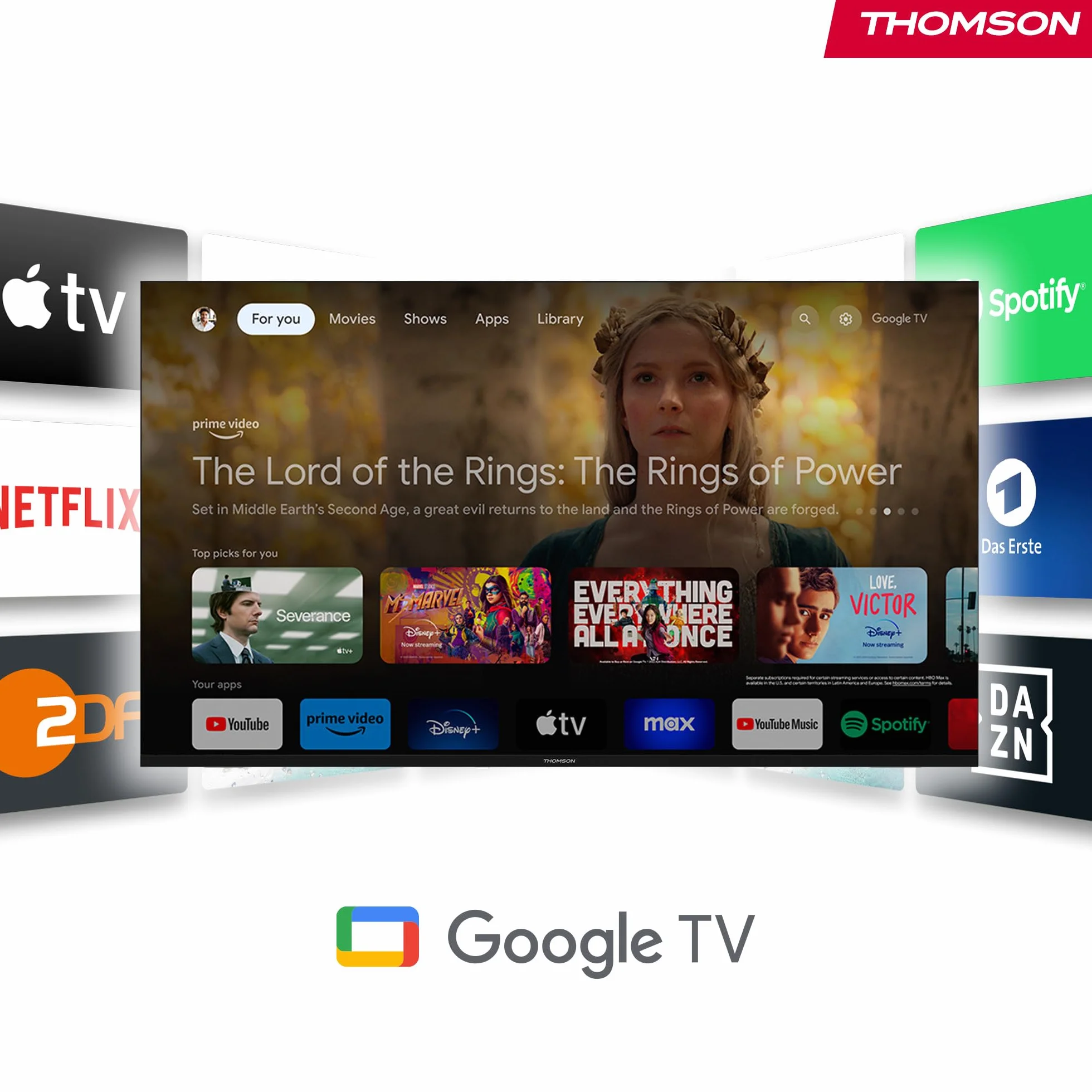 Thomson Go Cast 152 Dongle de Streaming, 4K UHD Google TV, Commande Vocale, Google Cast, Dolby Atmos, Dolby Digital+, HDR10, Portable, 2 Go RAM, 32 Go Stockage – Blanc