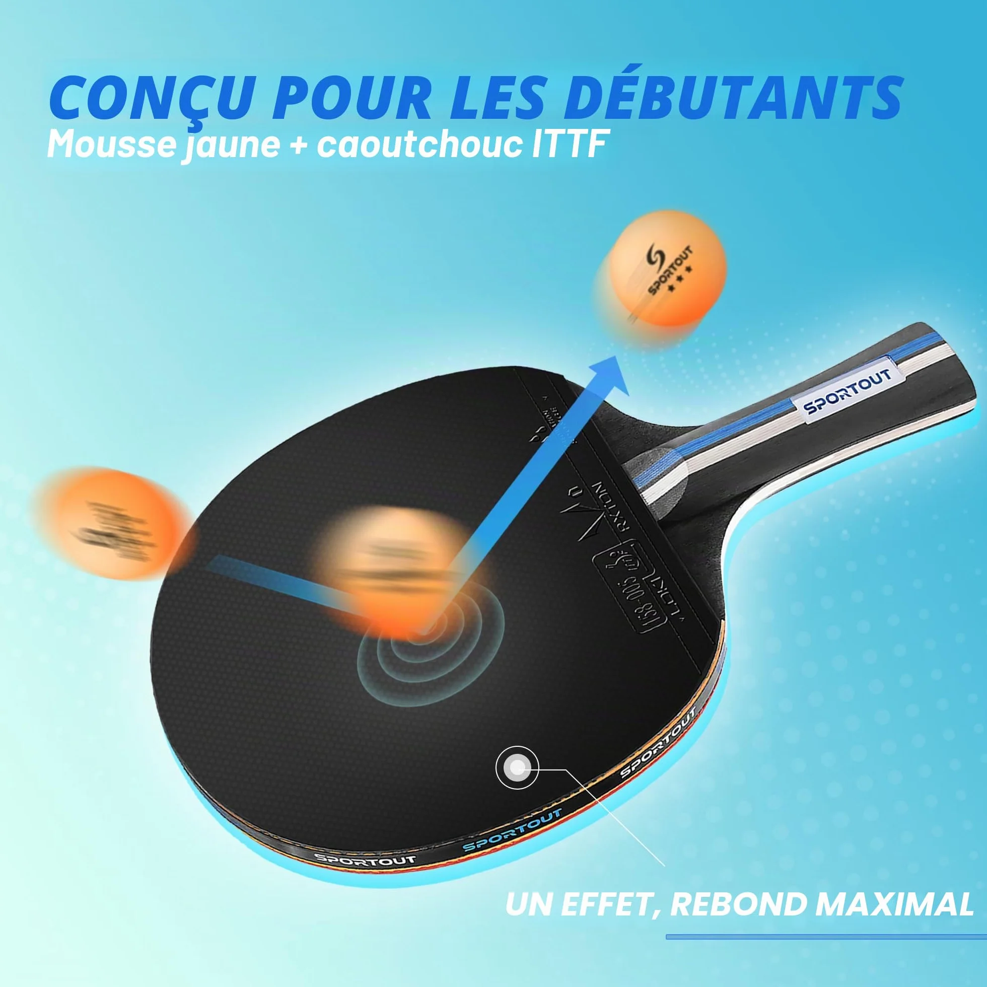 Raquette de Ping-Pong, 2 Raquettes + 3 Balles + 1 Sac