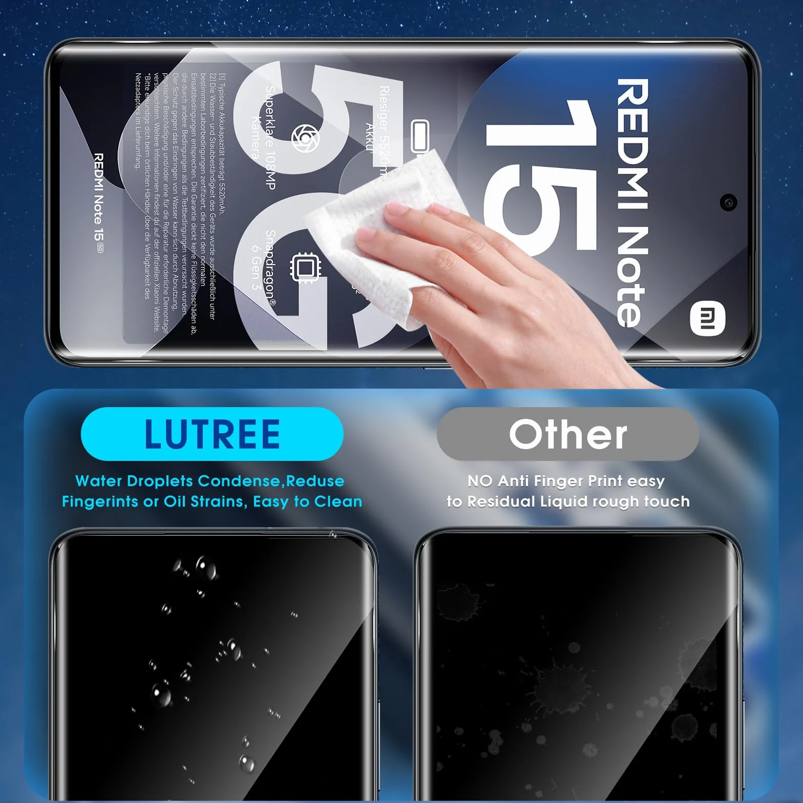Lutree Verre Trempé pour Xiaomi Redmi Note 15 5G Poco M8 5G, 9H Dureté Anti-Rayures HD, 2+2 Pièces Protection écran et Caméra