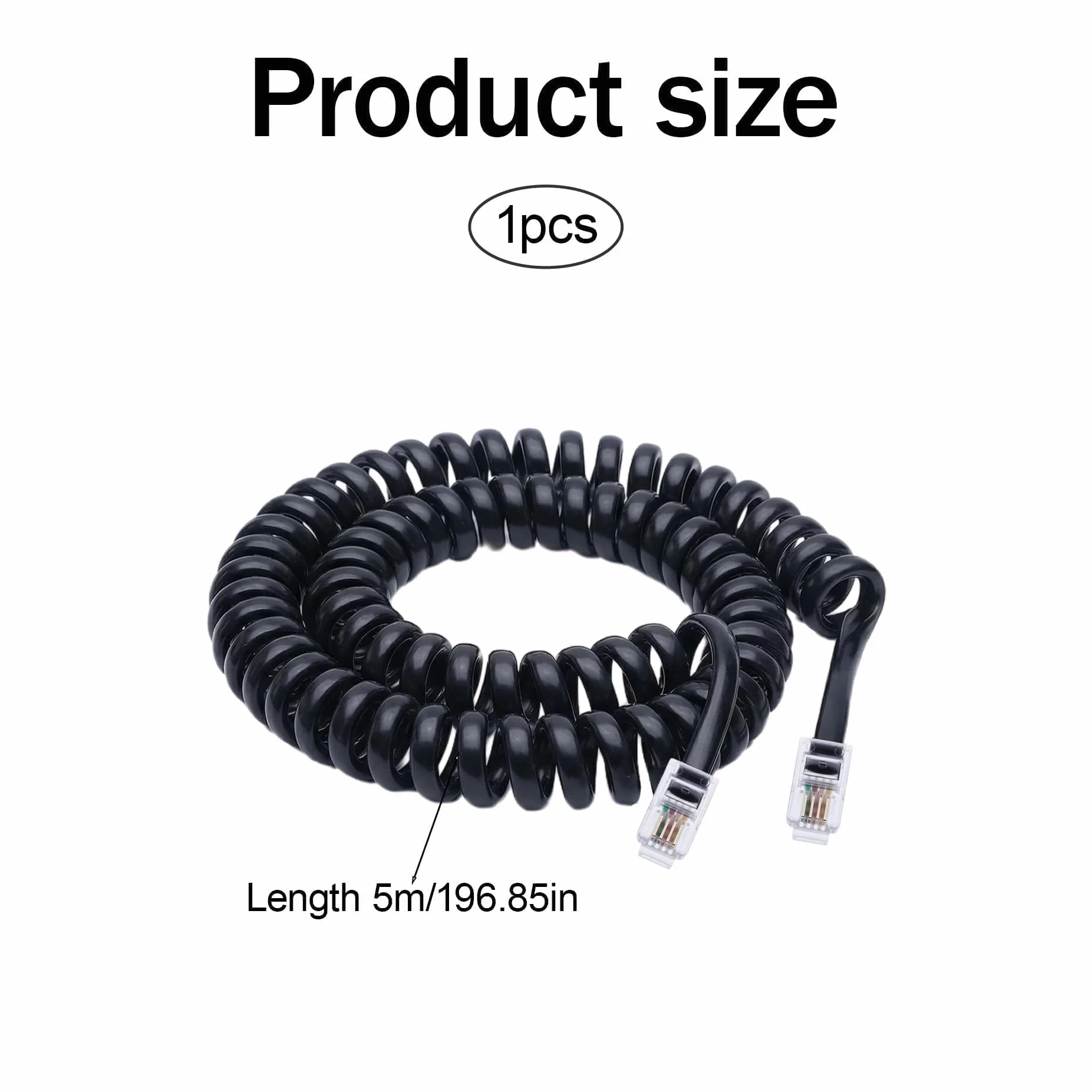 5M Câble téléphonique RJ10 incurvé à ressort en spirale pour combiné téléphonique 5m pour combiné Téléphonique Compatible avec AT&T, Cisco, NEC, ROLM, ITT, TI Téléphones Fixes (Noir)