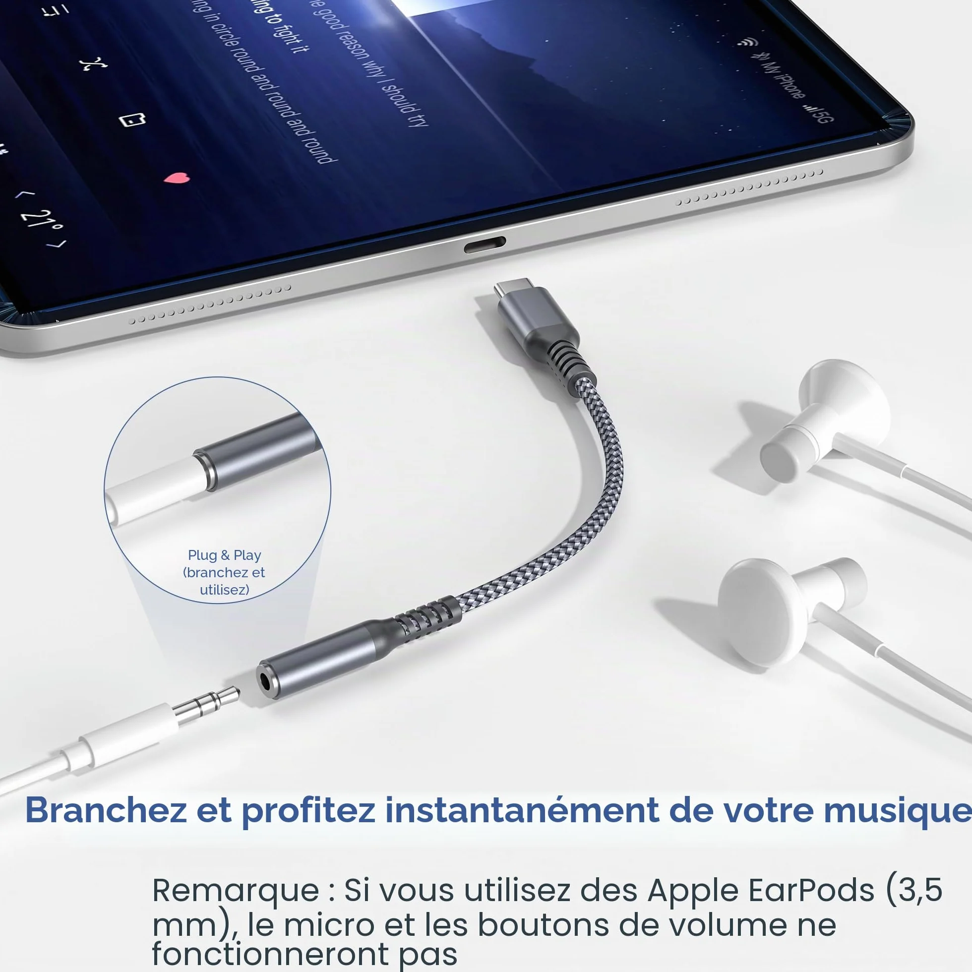 Elebase USB C vers 3.5mm Audio Convertisseur pour iPhone 17 16 15 Pro Max iPad Pro Samsung Galaxy S26 S25 S24
