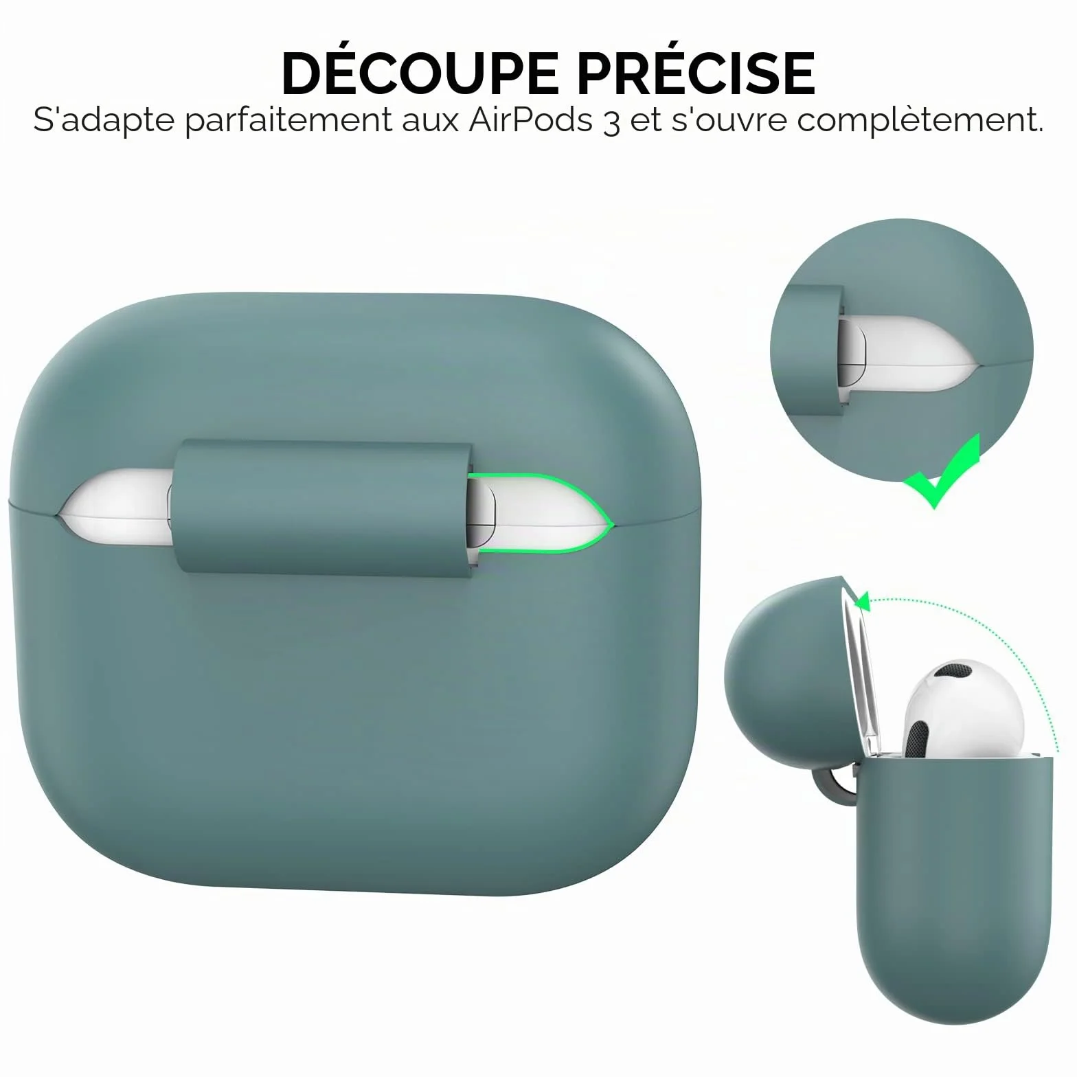 AhaStyle Coque AirPods 3, Étui en Silicone Souple Antichoc pour Apple AirPods 3ᵉ Génération 2021 (Pine Green)