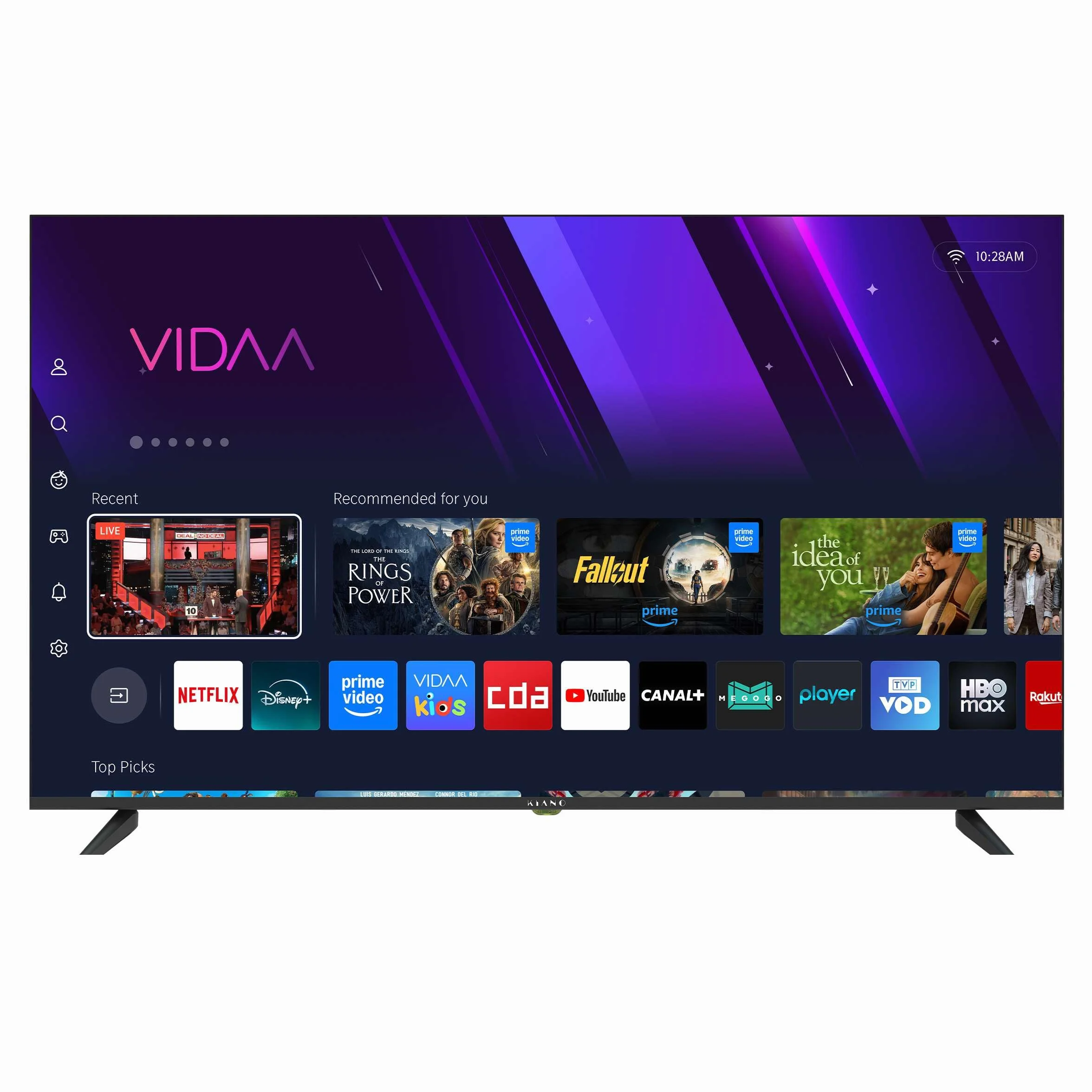 KIANO Elegance 55” Smart TV 4K UHD – VIDAA OS, D-LED, HDR, Dolby Digital Plus, Wi-FI, HDMI/USB, Triple Tuner DVB-T2/S2/C, PVR USB, Design sans Bordures