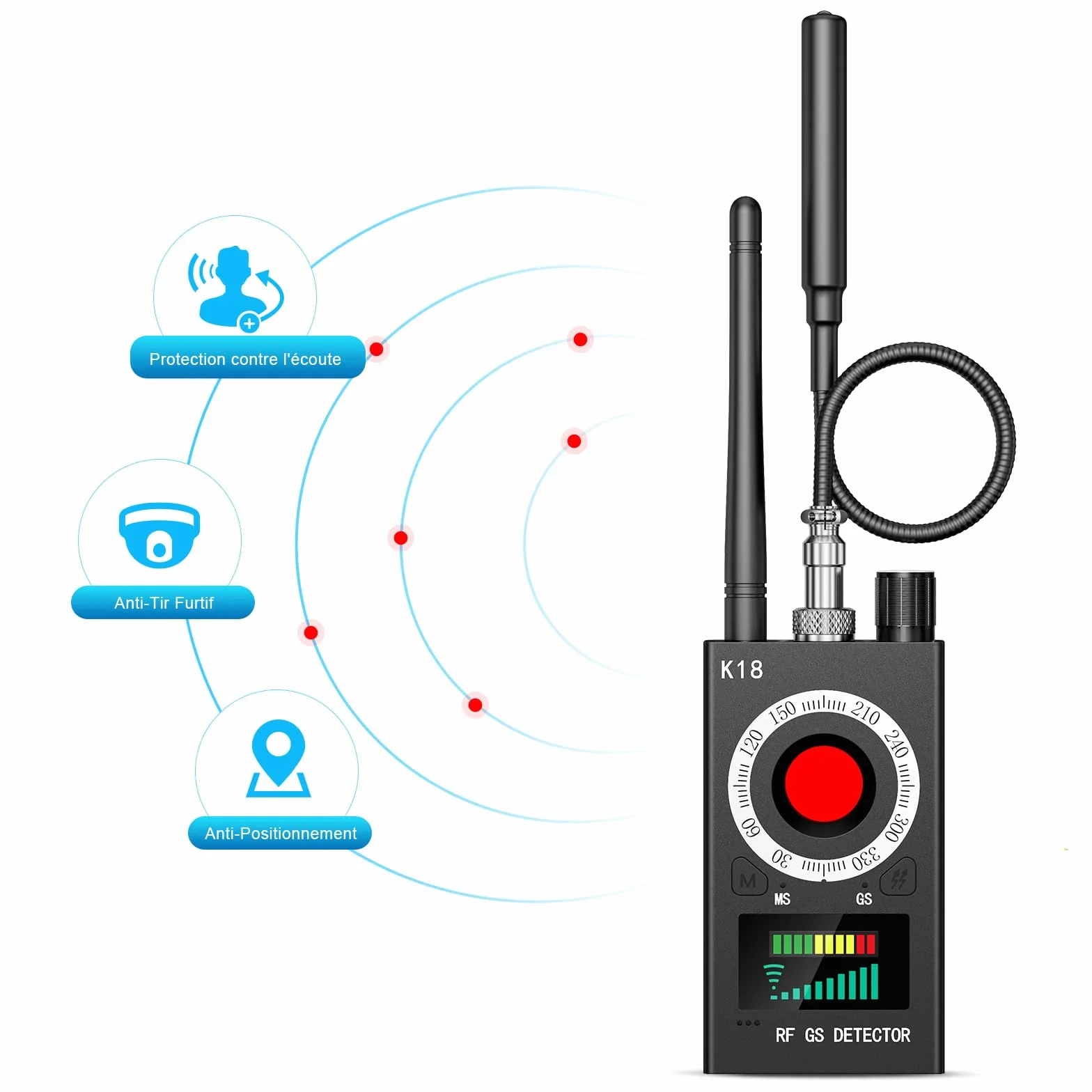 Menborn Détecteur Micro Espion, Détecteur de Micros GPS, Détecteur d'espions, Detecteur de Camera et Micro Espion, Détecteur de Bugs pour pour Bureau à Domicile Hôtel