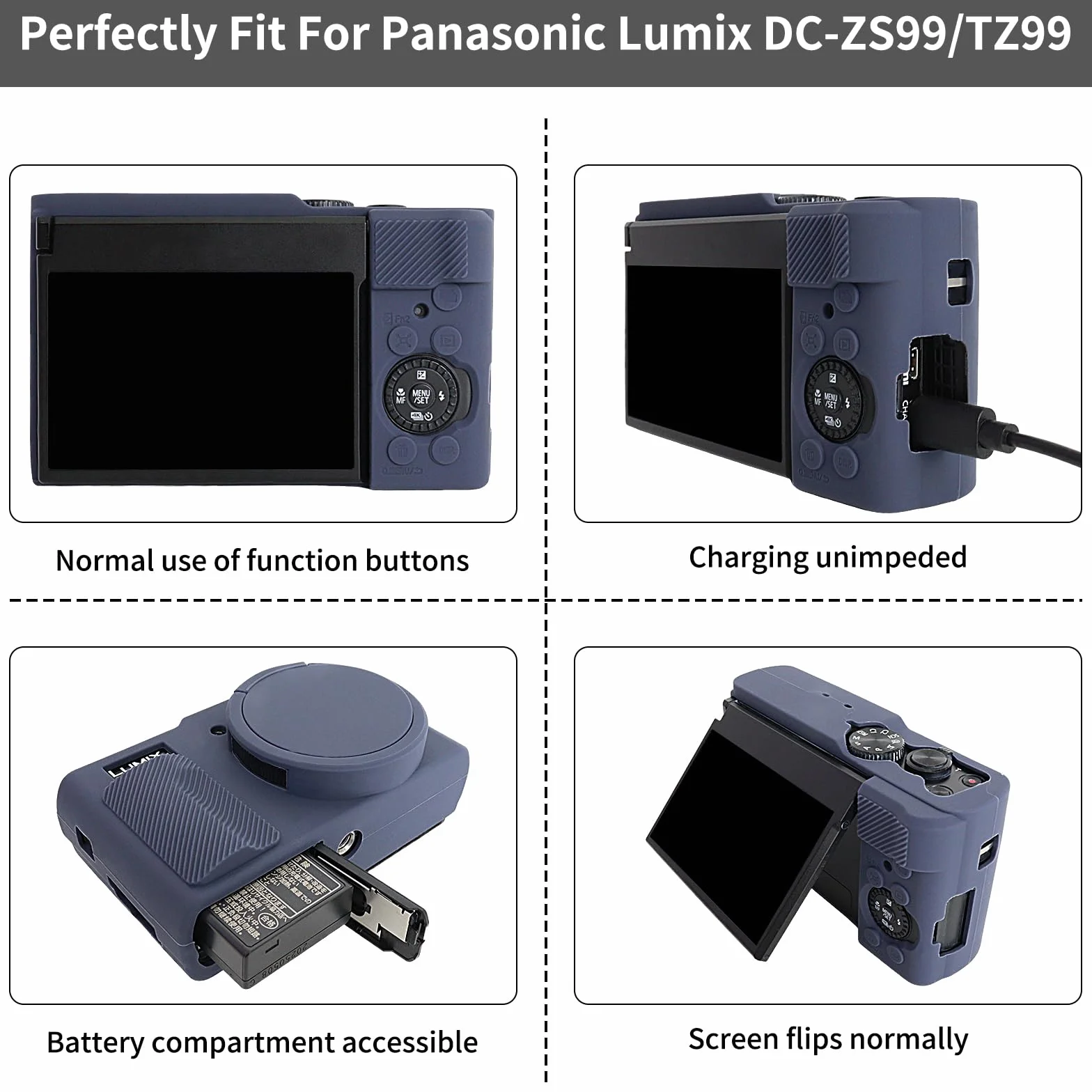 Panasonic Lumix ZS99/TZ99 Coque avec Protection d'écran et Objectif, Bleu Marine