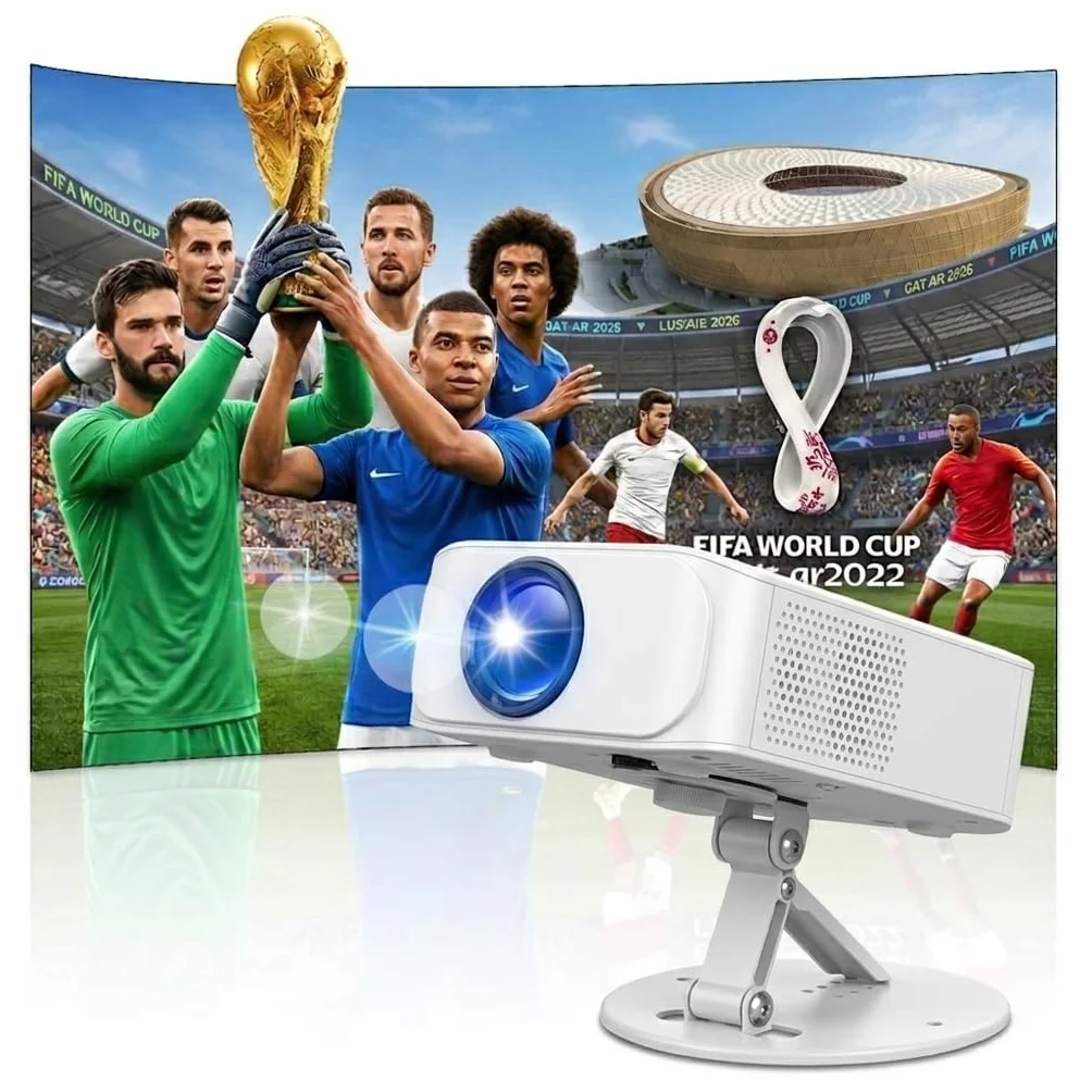 Projecteur Portable 4K Full HD 1080P avec Support Ajustable Intégré, HDMI/USB, Home Cinéma