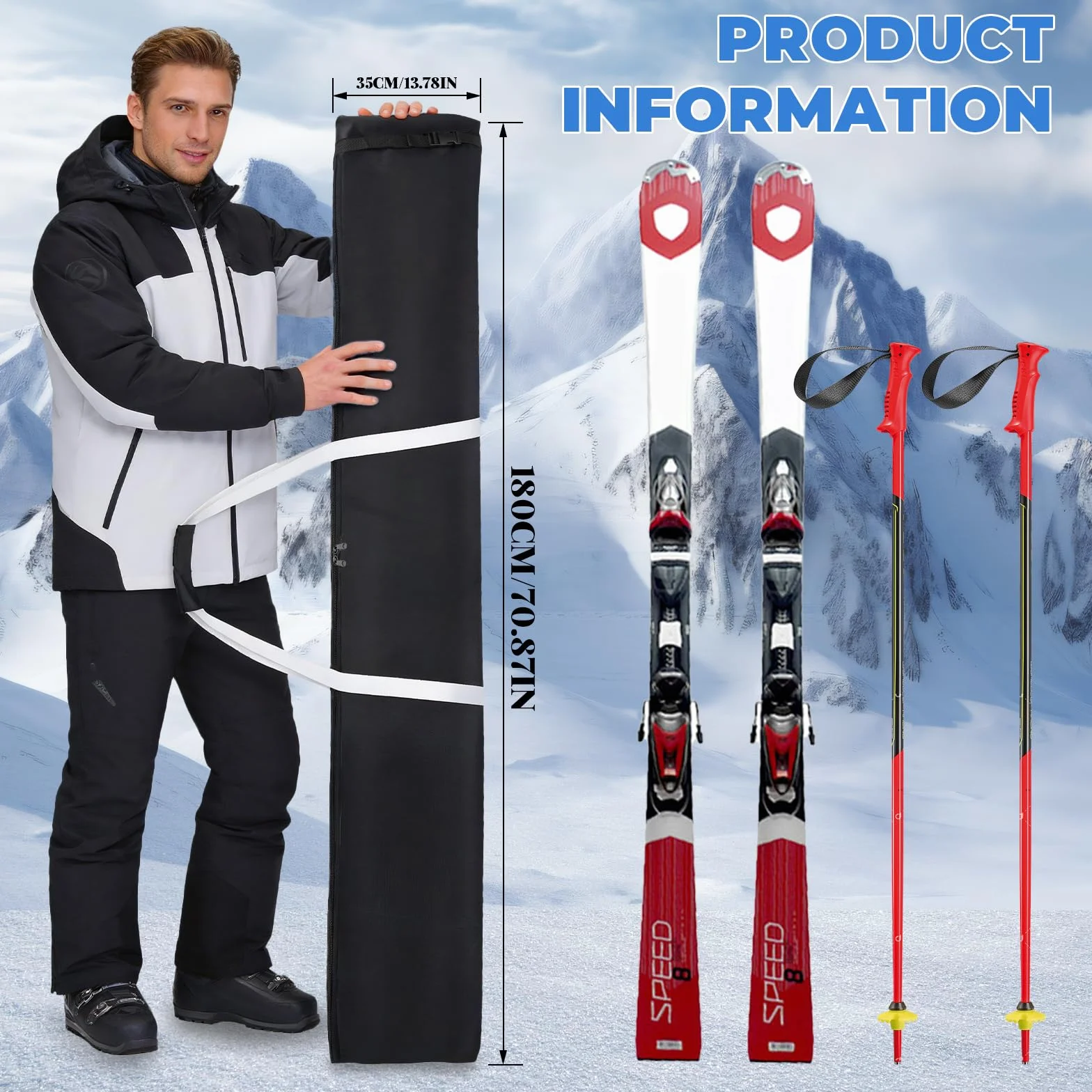 Housse de Ski 180 cm Sac Snowboard Homme Femme