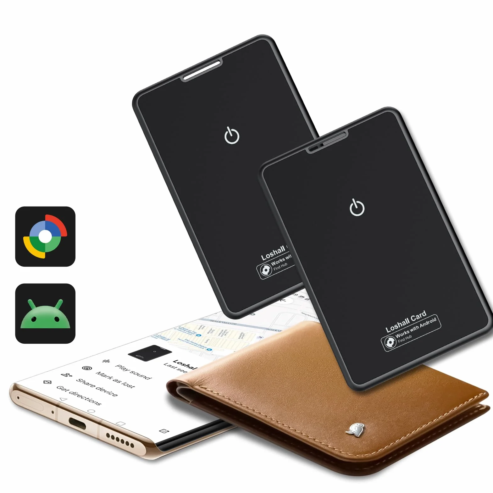 2026 Nouveau (Uniquement Android) Bluetooth Wallet Smart Tracker Card Lot de 2 Fin 1.6mm, 5 Ans Batterie, IP68 Imperméable, Fonctionne avec l'app Google Localiser,pour Portefeuille/Valise/Bagage, Noir