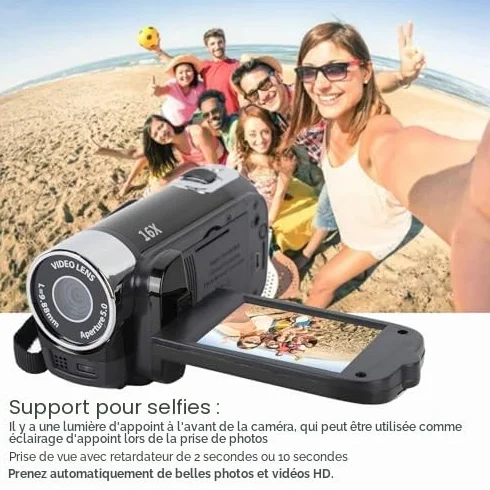 Yosoo Health Gear Caméscope Vidéo Portable 4K 48MP 16x Zoom Numérique Vlogging écran Rotatif LCD 2,7 Pouces Noir