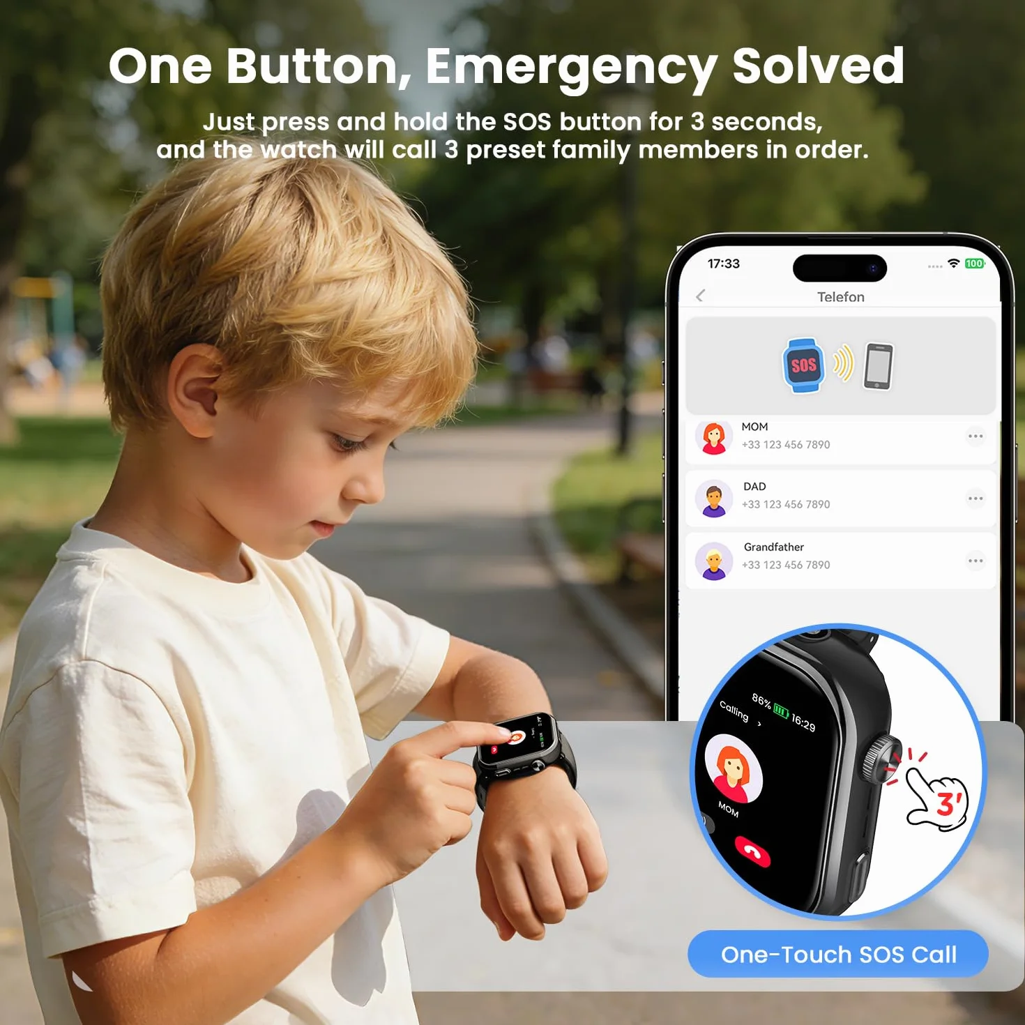 4G Montre Connectée Enfant, Montre Telephone Enfant avec GPS, Double Caméra, Appel Vidéo, Chat Vocal, SOS, Mode Classe, Lampe Torche, IP68, Podomètre, Cadeau pour Garçons Filles, Noir, Garantie 3 Ans