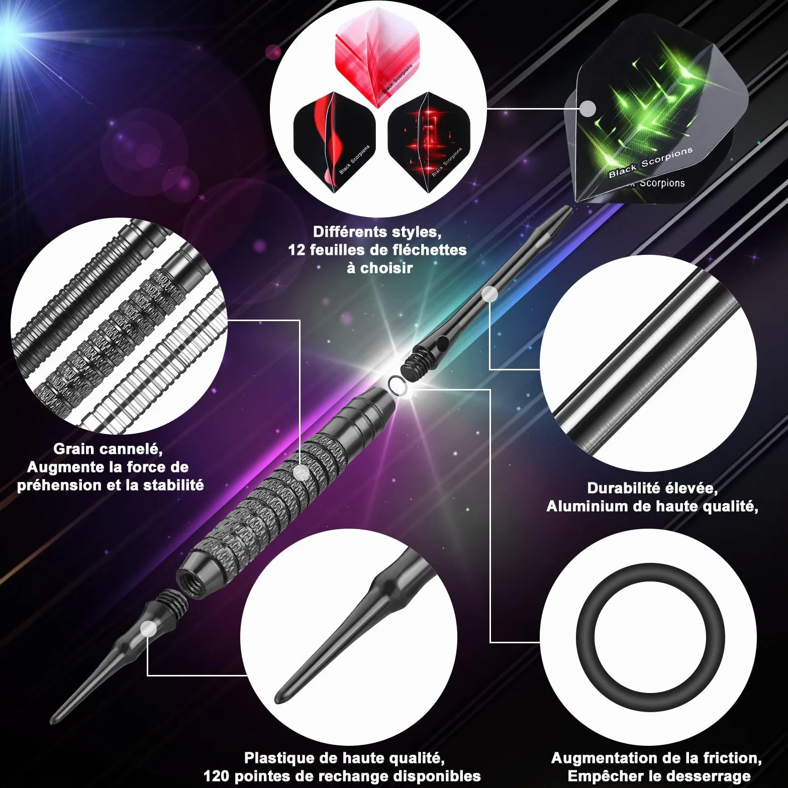 GWHOLE Flechettes Professionnelles 12Pcs Kit pour Cible Electronique avec Pointes Plastique
