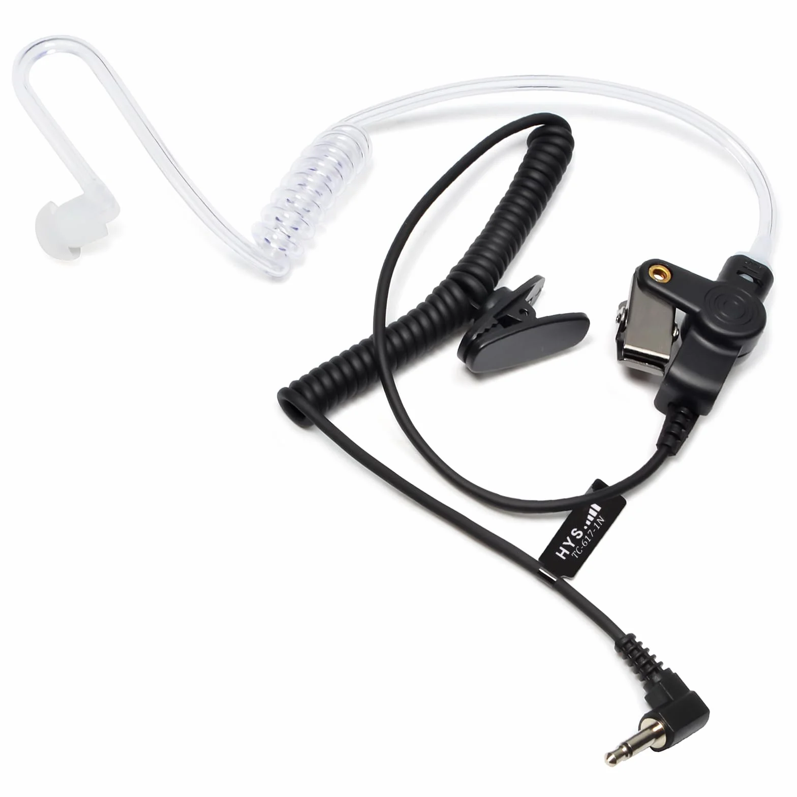 HYS Oreillette Écouteurs Intra-Auriculaires avec Tube Acoustique, 3,5 mm, Transparent, avec Clip de Fixation, Casque de sécurité pour Radio (Noir, écouteurs + 1 tête Champignon Plus Longue)